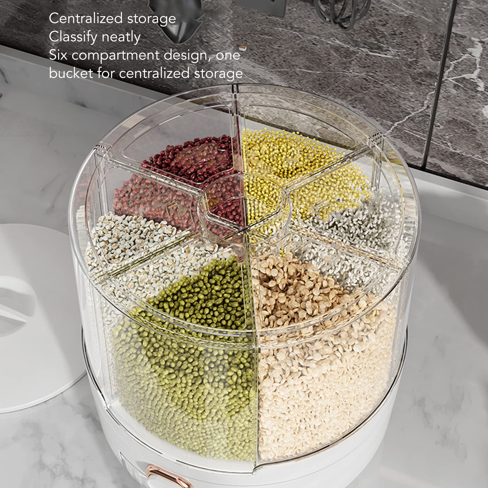 ZIZEV Rice and Grain Storage Container, 6 Grids 360 Rotation Food Dispenser Food Grade Transparent Household Multipurpose (Large Size)
