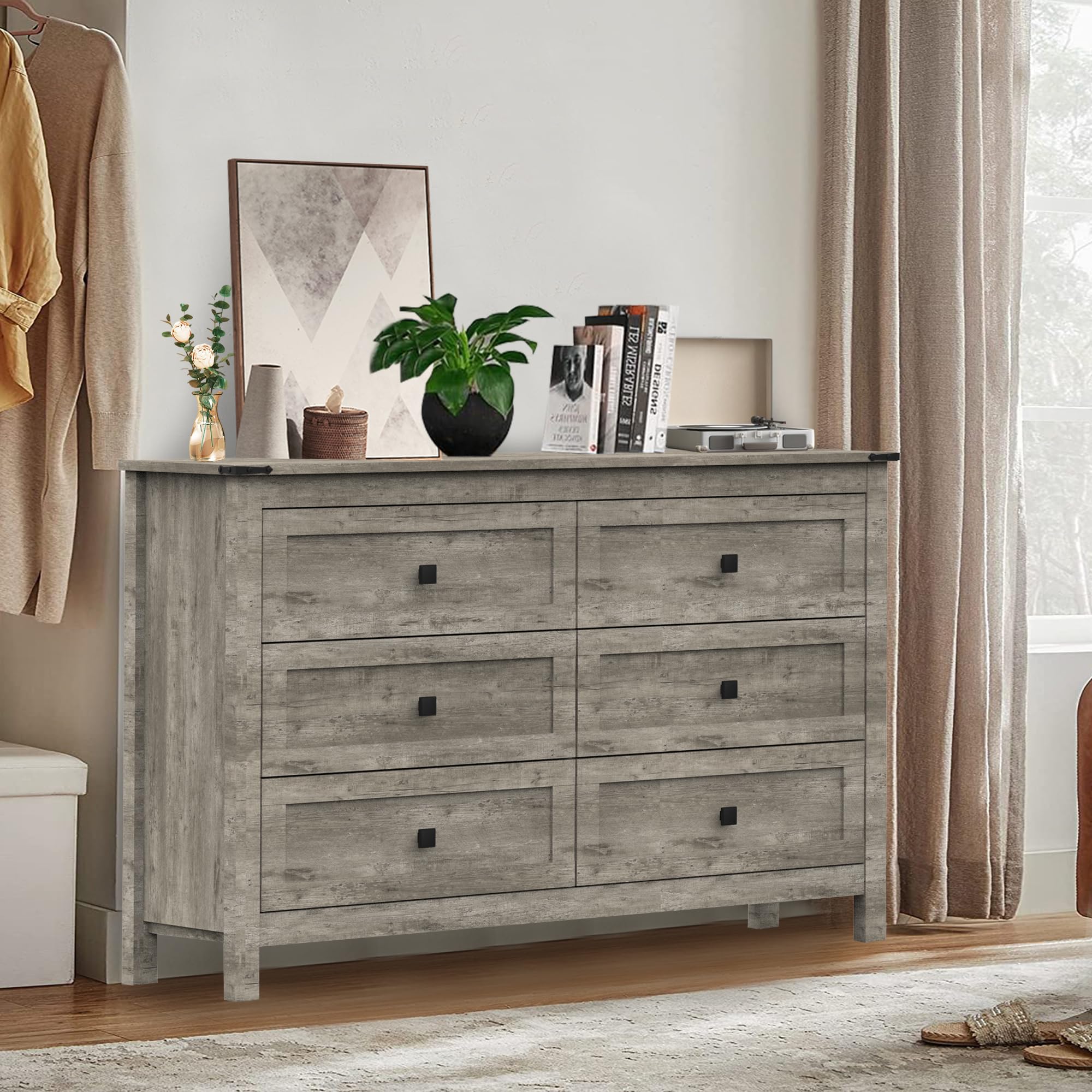 Amazon.com: BTDWI Farmhouse 6 Drawer Dresser for Bedroom, Wide Wood ...