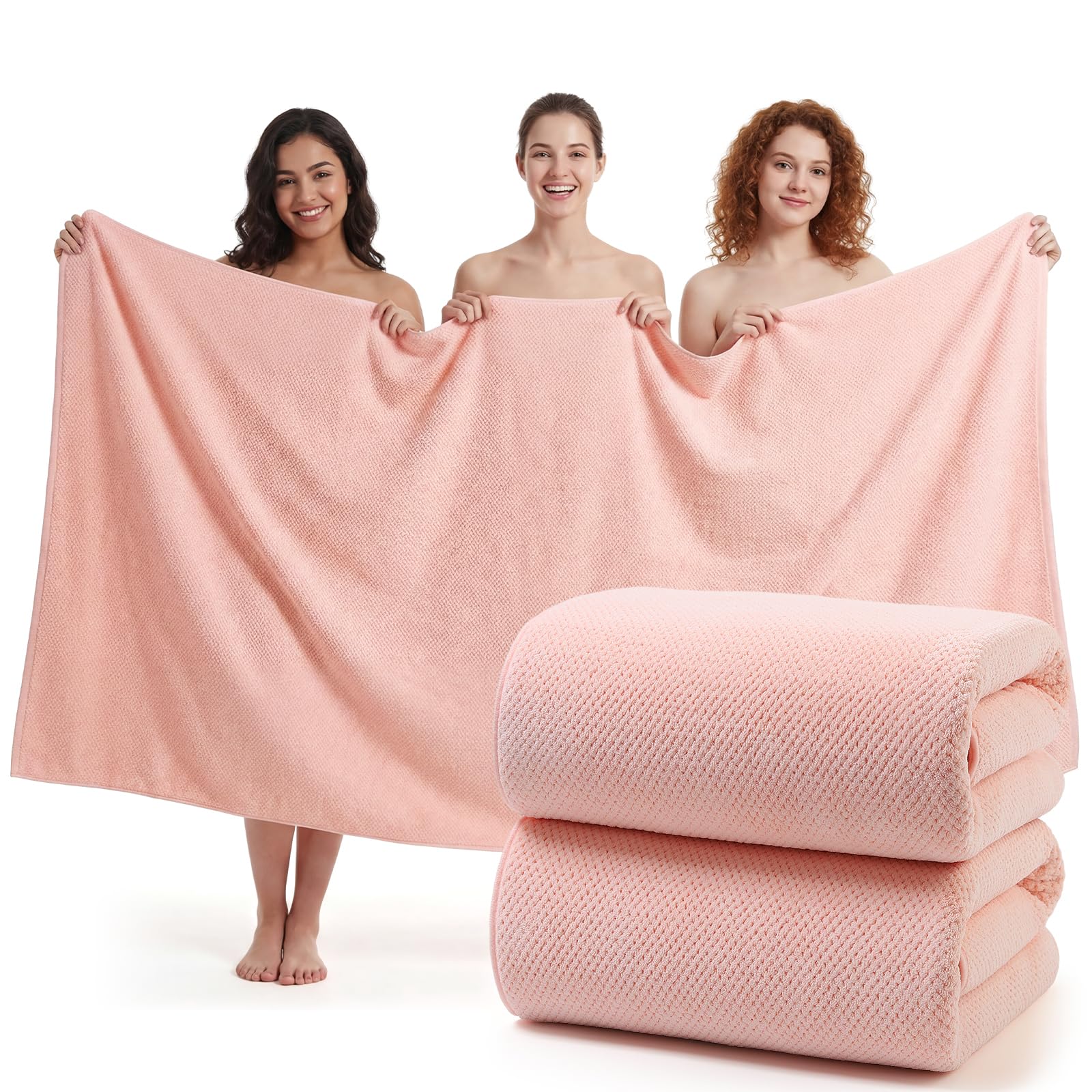 REDKISS Pack of 2 Jumbo Bath Sheets, 40 x 80 Inches Microfiber Bath Towels for Bathroom, Extra Large & Lightweight, Quick-Dry, Super Soft & Highly Absorbent, Perfect to Wrap Yourself in, Pink — image 1