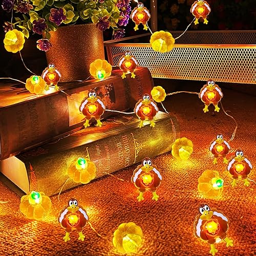 Miniatura 6 de TURNMEON Guirnalda de luces de calabaza 3D de pavo de Acción de Gracias, 6.56 pies, 20 luces LED, funciona con pilas, alambre de cobre, guirnalda de