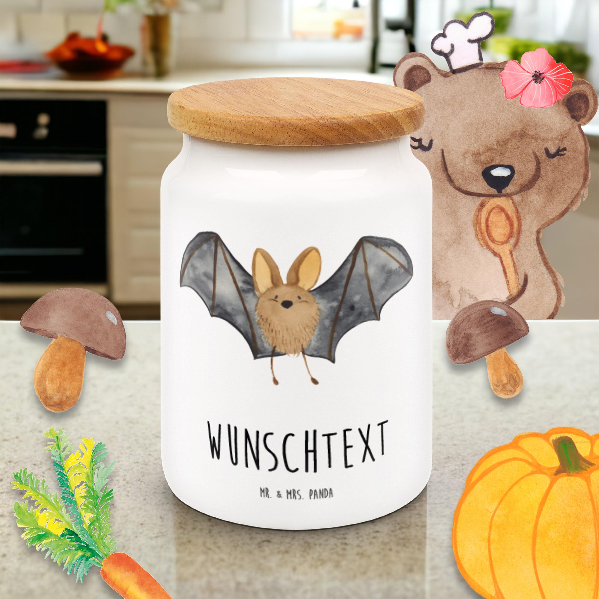 Mr. & Mrs. Panda Kaffeedose Personalisiert Fledermaus Flügel - Personalisierte Geschenke, Keksdose, Lustige Sprüche, Vorratsdose, Dose, Personalisierbare