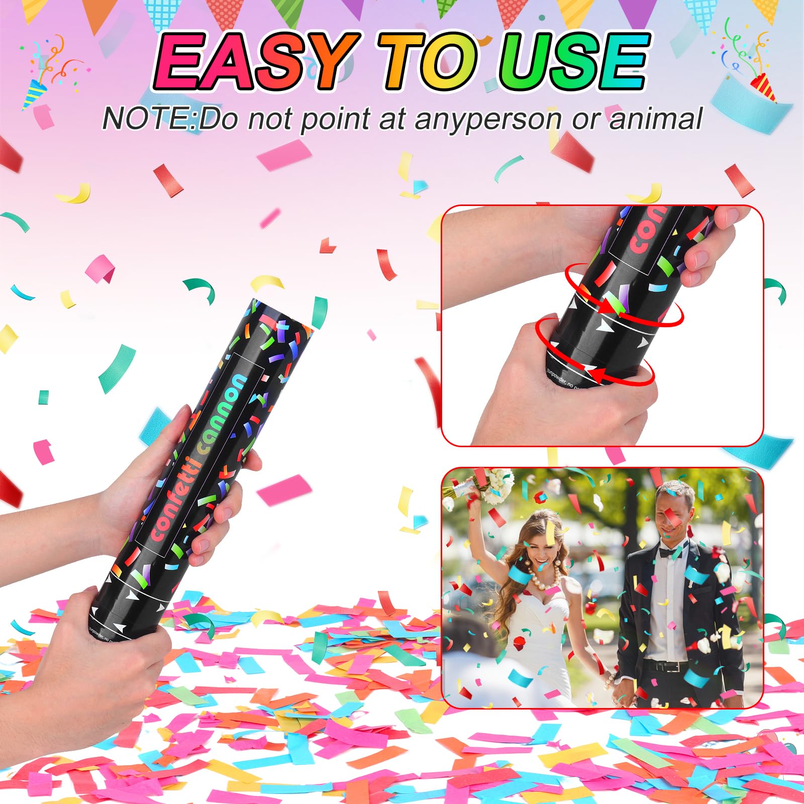 Mineup 4 * Cannone Spara Coriandoli, 30 cm Coriandoli Cannoni Popper, Flusso di Coriandoli di 3-5 Metri, Tubo Sparacoriandoli Matrimonio, Coriandoli Biodegradabili per Matrimonio, Festa, Compleanno