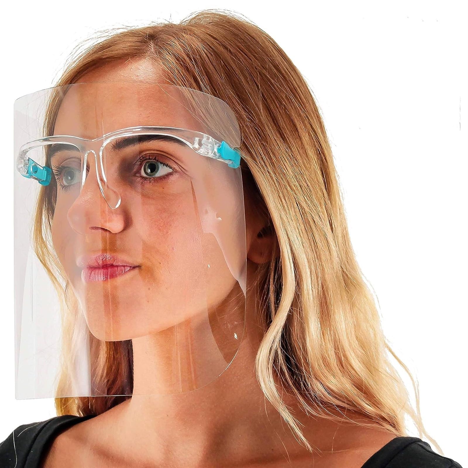 THE WHITE SHOP Salon World Safety Face Shields (10Pack) - Ultra Clear Protective Full Face Shields to Protect Eyes, Nose, Mouth - Anti-Fog PET Plastic Sanitary Droplet Splash Guard