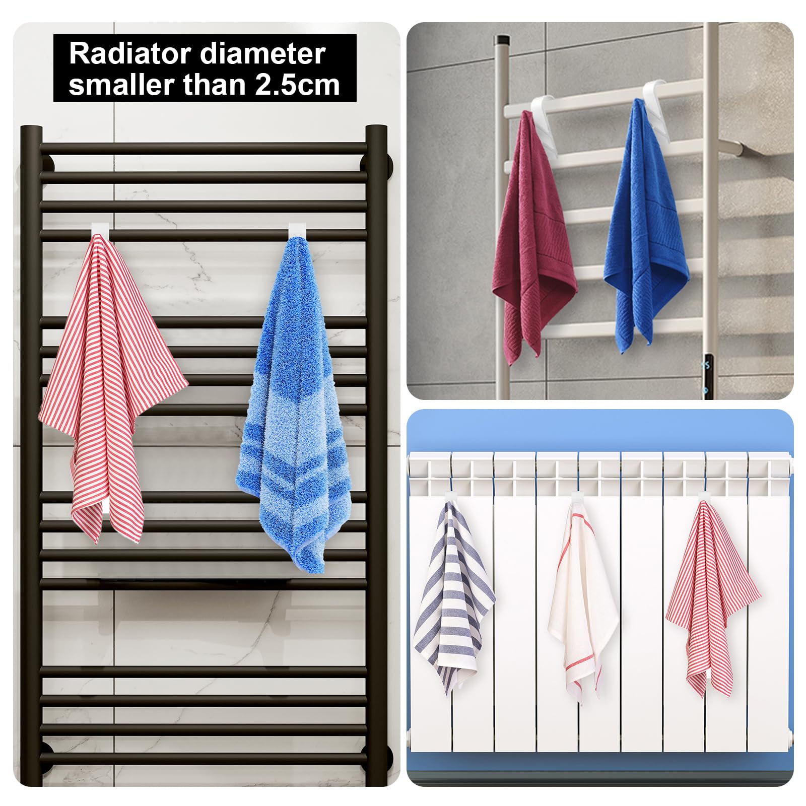 VEPEPE 8 Hooks for Durable Radiator Hooks Double Hooks with 16 Anti-Slip Pads, Towel Radiator Brackets (11cm Long) - Image 4