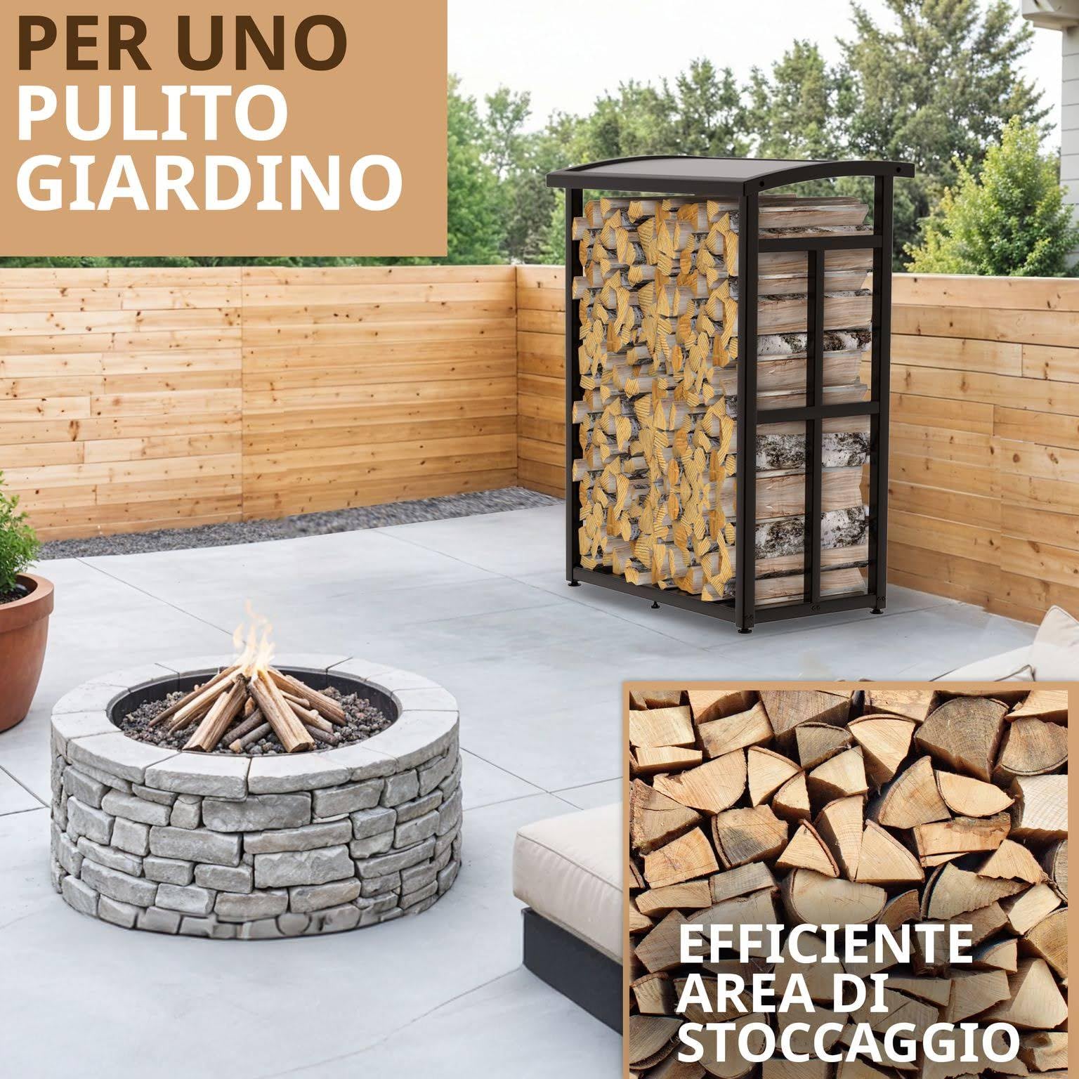 LAWA Portalegna da Esterno con Tetto 91x56x117cm Metallo Nero