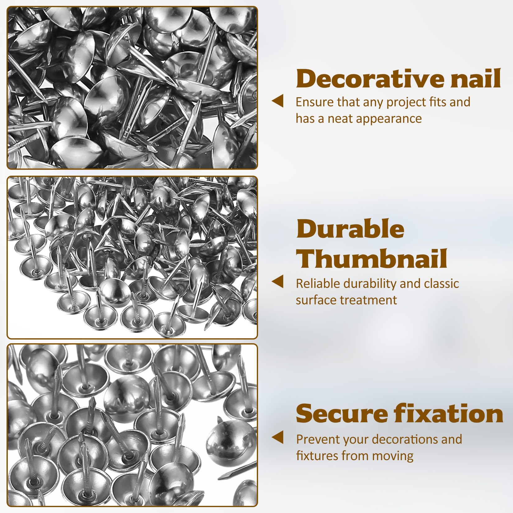 Tenbrachian 580 Pcs Upholstery Tacks, Antique Upholstery Pins, Silver Upholstery Nails Pins, Vintage Decorative Thumb Tacks - Image 3