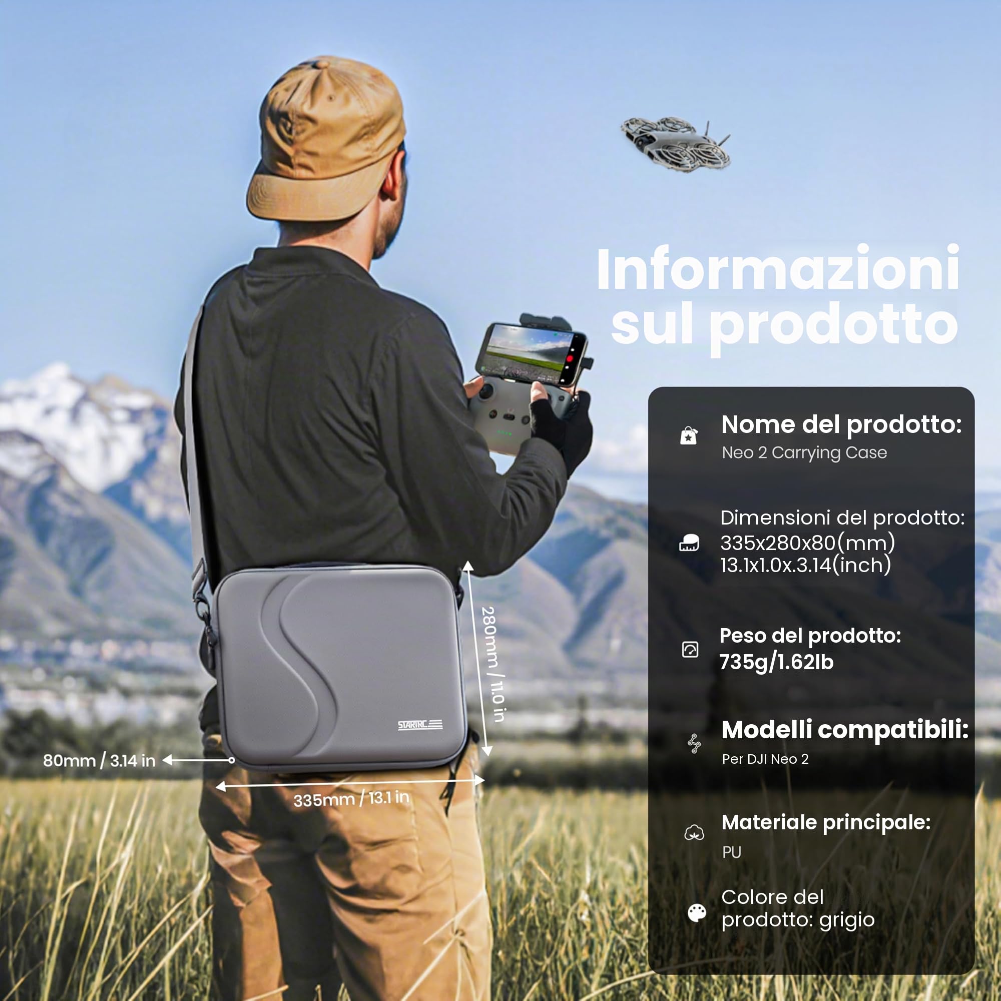 STARTRC Neo 2 Borsa, Custodia PU Portatile per DJI Neo 2 Fly More Combo Accessori, Borsa da Trasporto per DJI Neo 2 Droni Compatibile con Controller RC-N3/N, Batteria Neo 2, Stazione di Ricarica a Due