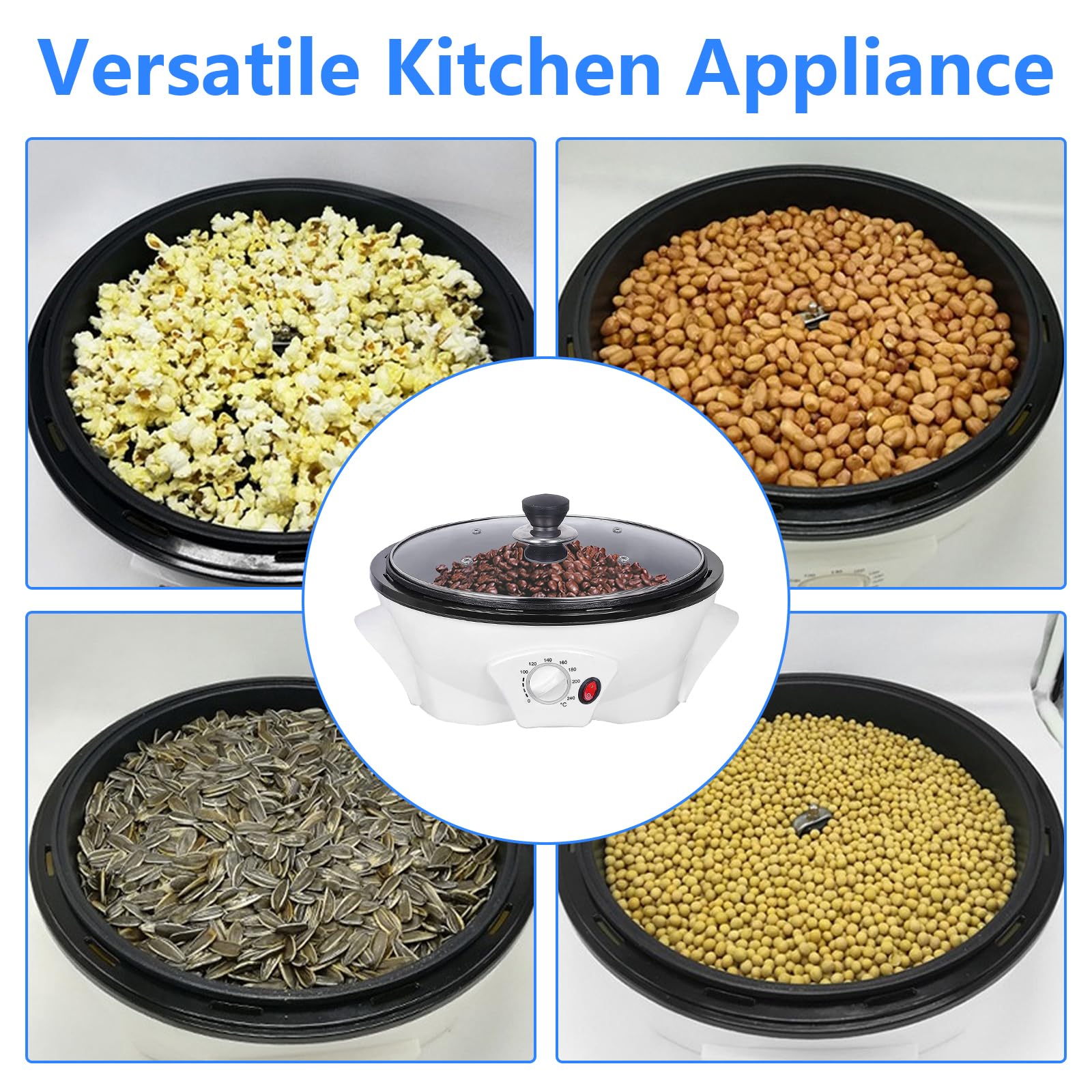 Torréfacteur De Café Électrique, 500g Machine À Torréfier Les Grains 1200W Pour La Maison Avec Minuteur Température Réglable 0-240°C Torréfaction Sans Fumée Pour Café, Noix Et Graines