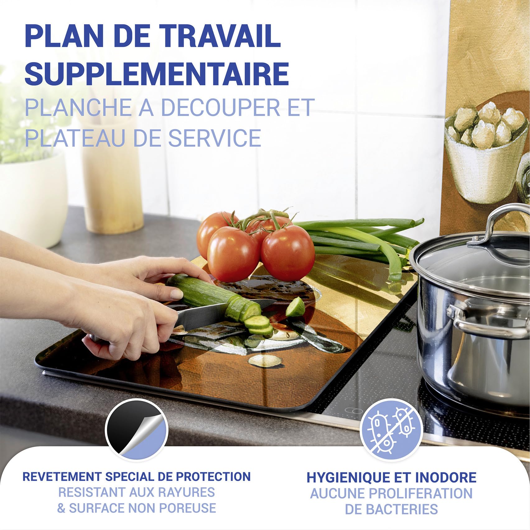 WENKO Protection plaque de cuisson "Café" en verre trempé | Pour toute plaque | Couvre plaque de cuisson, planche à découper, extension plan de travail | Lot de 2 | 52x30cm | Multicolore