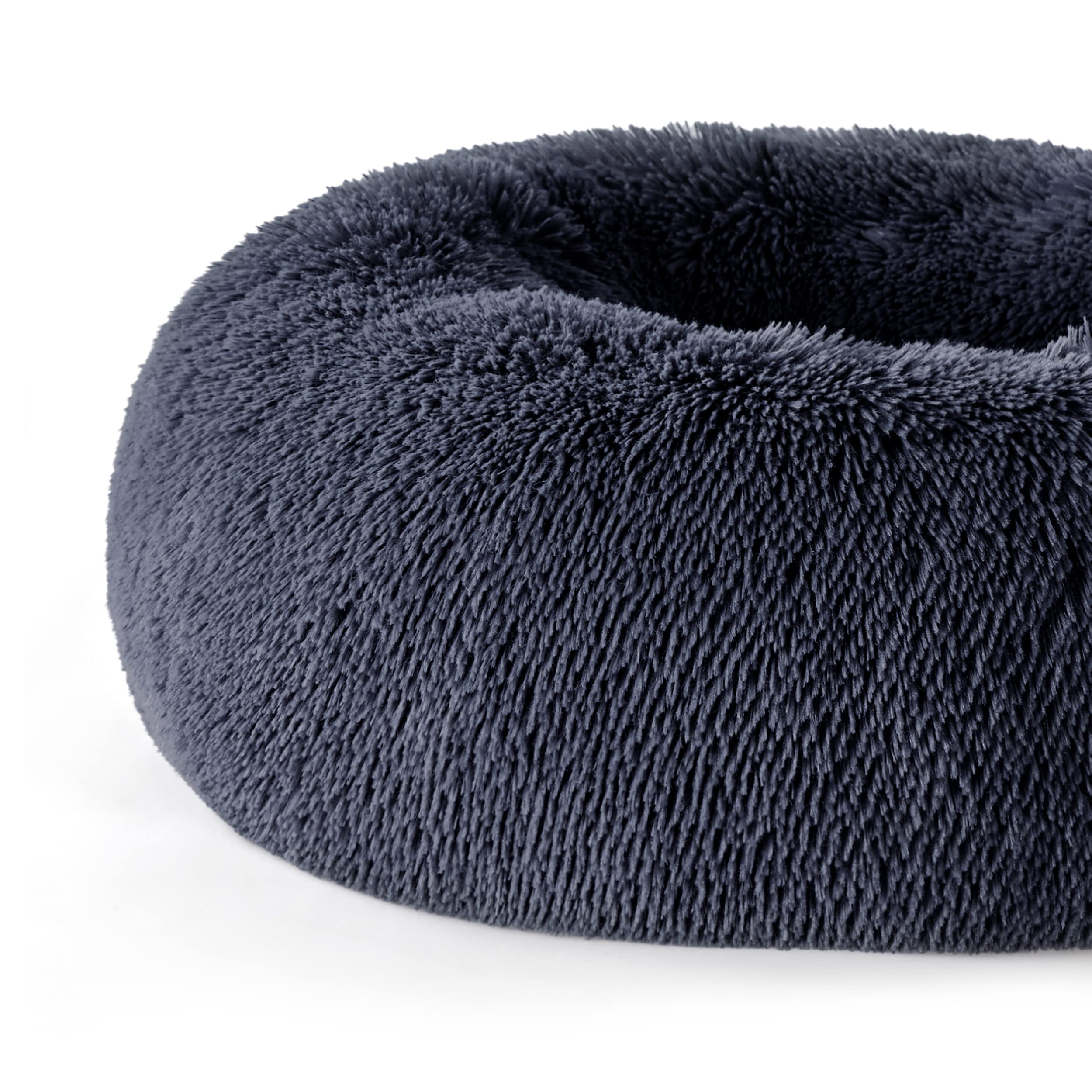 Bedsure Katzenbett waschbar Flauschiges Hundebett - Ø 80 cm Katzenschlafplatz für Katzen und Hunde, plüsch Katzenkissen rund Kuschelbett, dunkelgrau