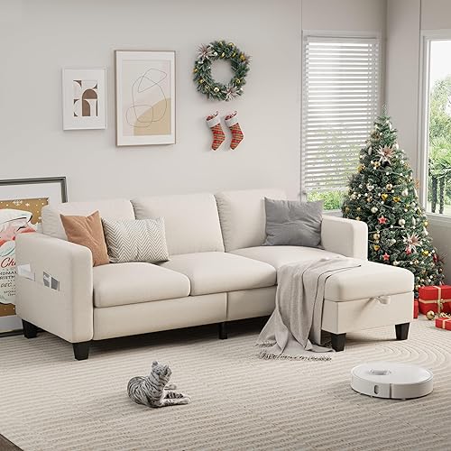 Miniatura 12 de Sofá seccional y sofás para sala de estar, sofá de 3 asientos gris oscuro de 3 asientos en forma de L con otomana de almacenamiento, sofás Gris