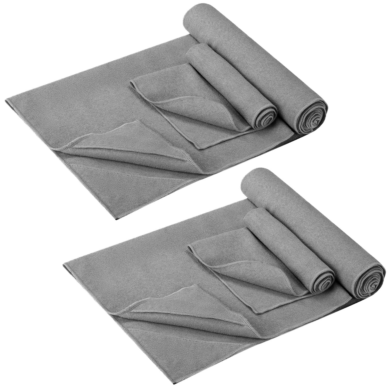 Breling 4 Pcs Hot Yoga Towel with Hand Towel Set Non Slip Yoga Mat Towel with Corner Pockets 24 x 72 Inch Soft Microfiber Sweat Absorbent Mat Thick Blanket Cover for Pilates Workout Gym Fitness, Gray