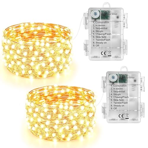 Joomer Battery String Lights, 2-Pack 16.4FT 50LED Christmas String Lights 8 Modes Timer Function, Waterproof Twinkle String Light for Indoor Outdoor Christmas Decor-Warm White(Battery Not Included) - Warm White