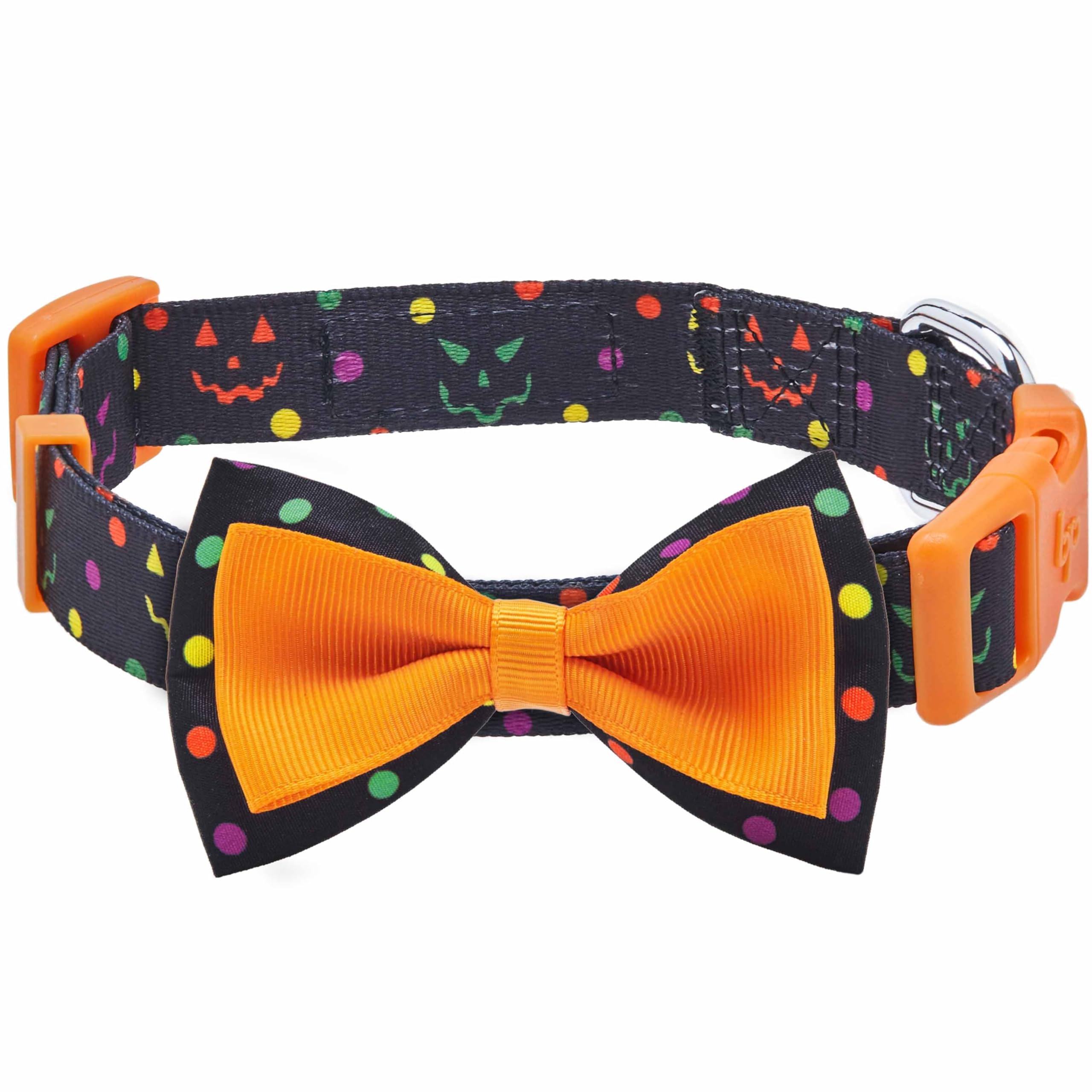 Blueberry Pet Halloween Polka Dot Adjustable Dog Collar with Detachable Bowtie, Small, Neck 12"-16"