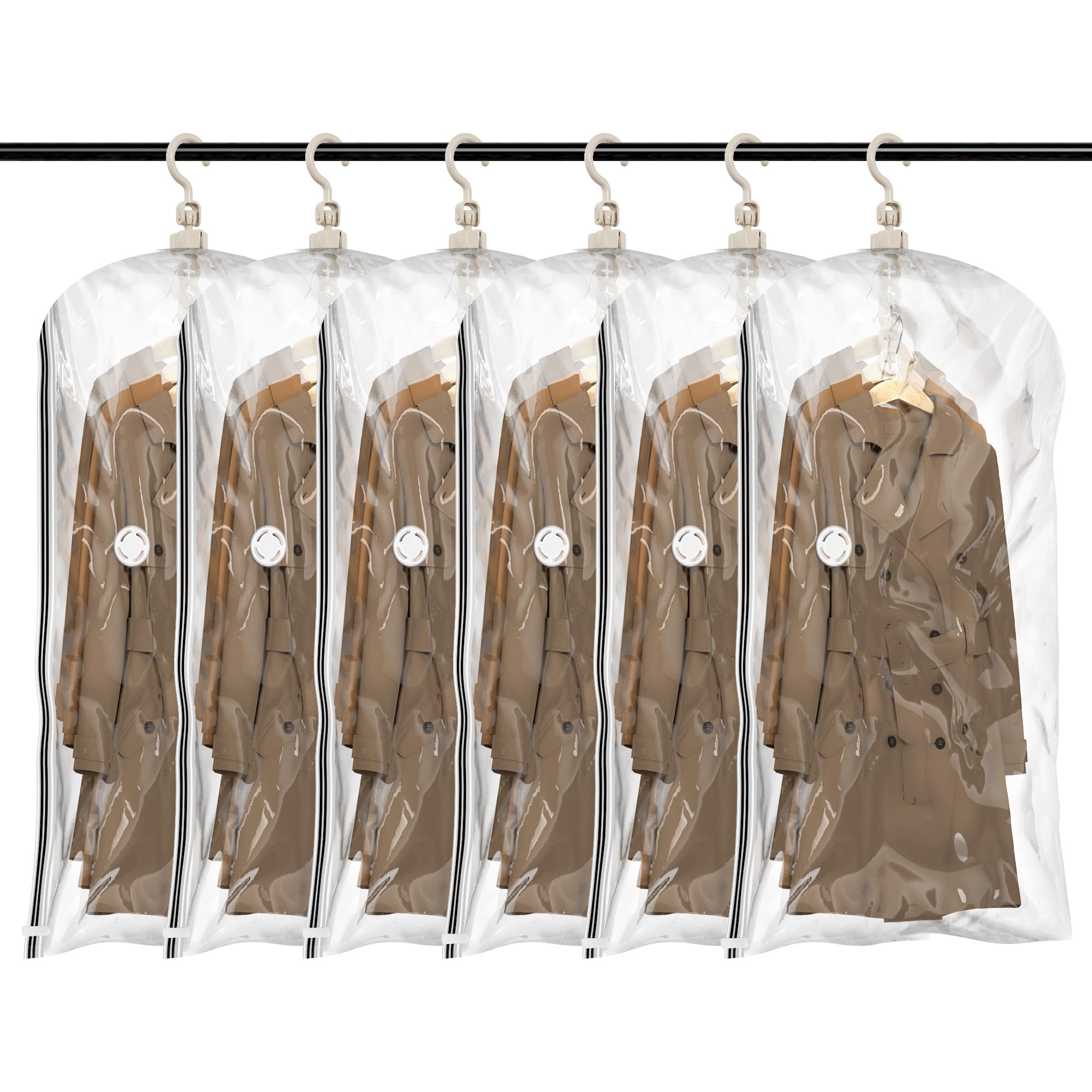 TAILI Vakuumbeutel für Kleidung Hängend, Vacuum Bags for Clothing Vakuumierbeutel Kleidung Mit Kleiderhaken Aufbewahren von Jacken, Anzüge und Kleid Vakuum Platzsparer für Zuhause Reise, 6 Jumbo