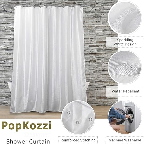 Miniatura 2 de Cortina de Ducha Plata Blanca 96 Pulgadas de Cortinas de Ducha Extra Largas con Purpurina, Brillantes y Elegantes para Baño - Cortina de Baño de