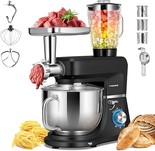 Miniatura 9 de VIVOHOME Mezclador de pie multifuncional 9 en 1 con fermentación, mezclador eléctrico de cocina de 6 velocidades y 7 cuartos con temporizador, Rojo