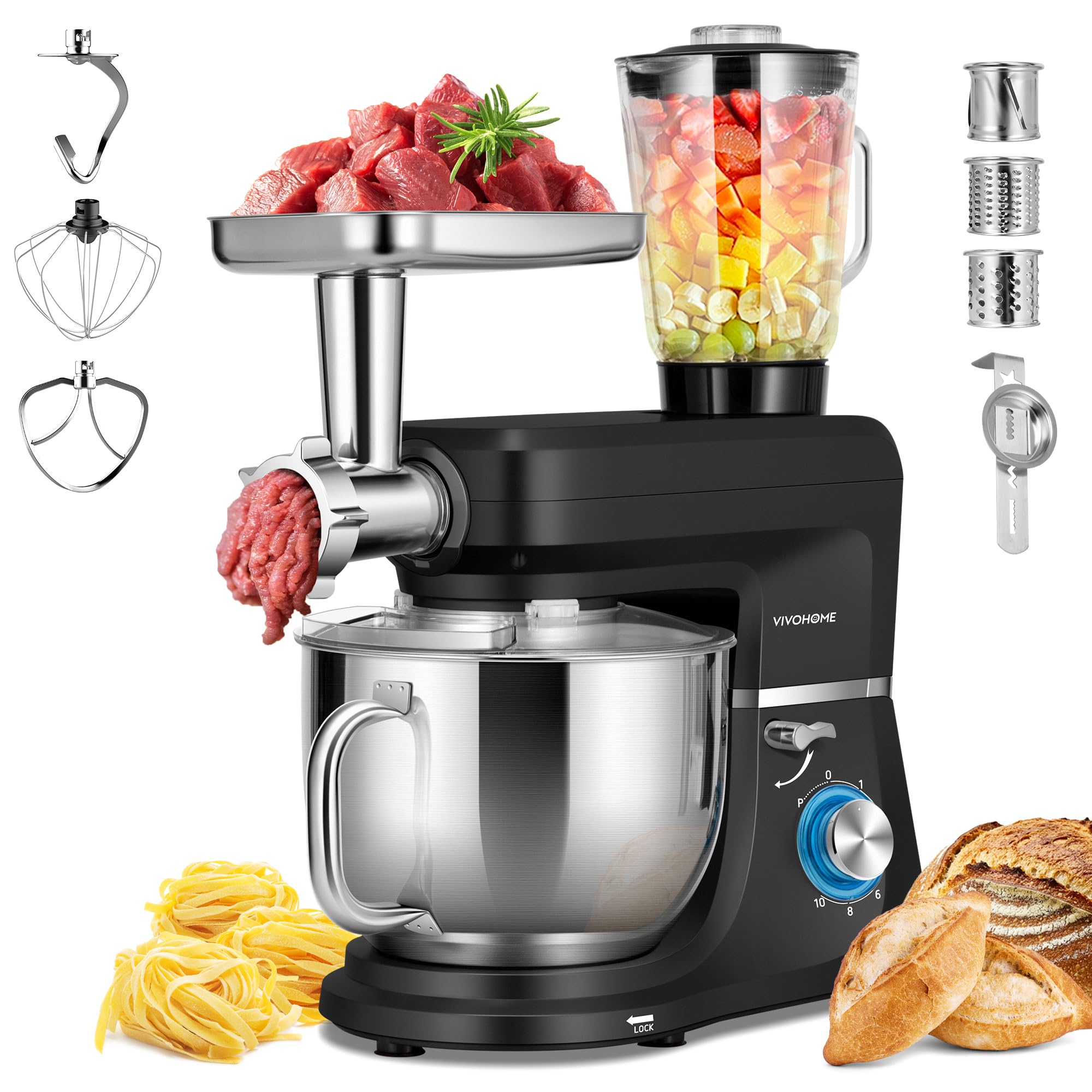 VIVOHOME 8.5-Quart 6-in-1 Stand Mixer