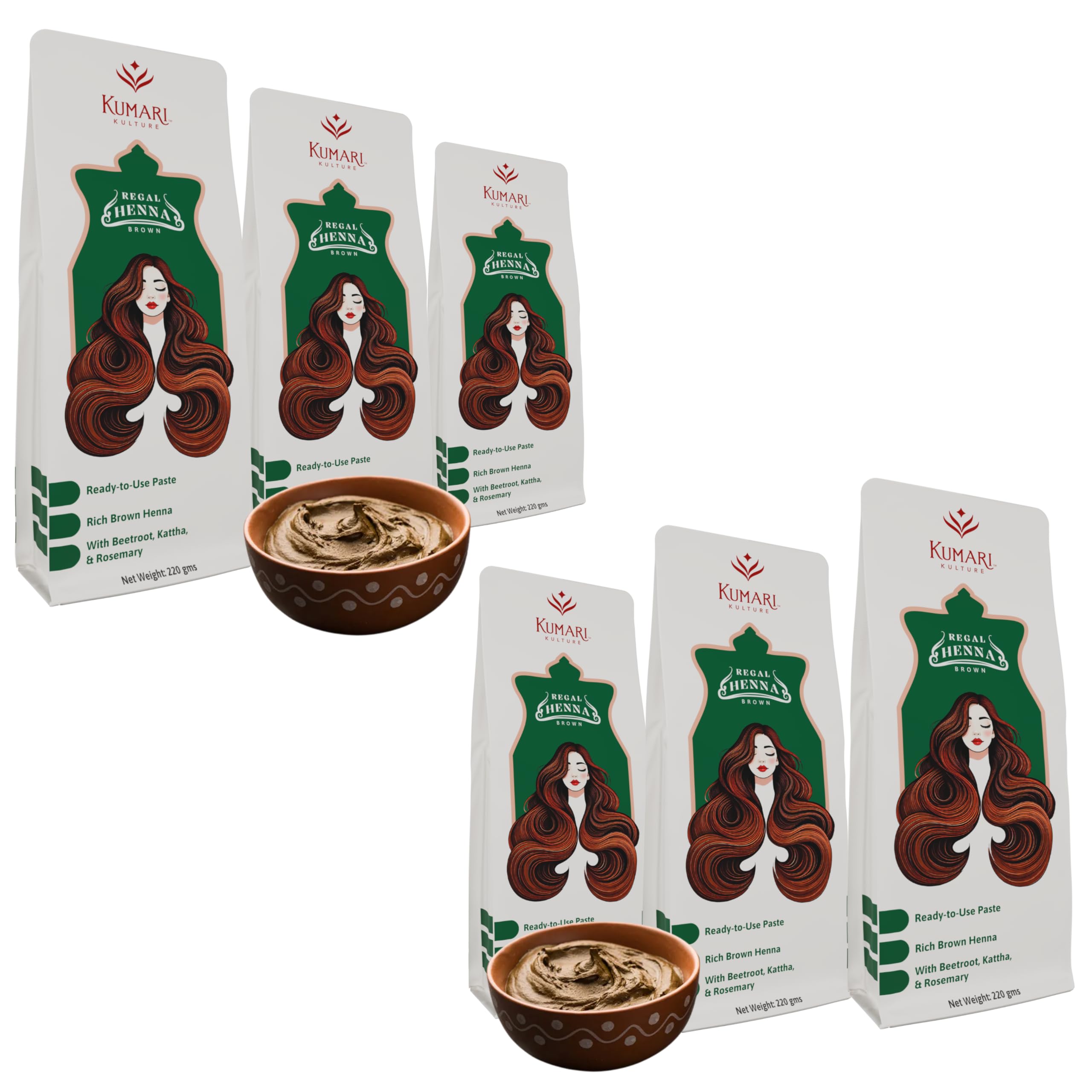 KUMARI KULTURE Natural Ready To Apply Henna Paste, Pre-Soaked in Black Tea,100% Natural Rajasthani Henna, Free Herbs and color Enhancer with henna paste, Rich Brown Color/Shade (Pack of 6 x 220g)-picture-38