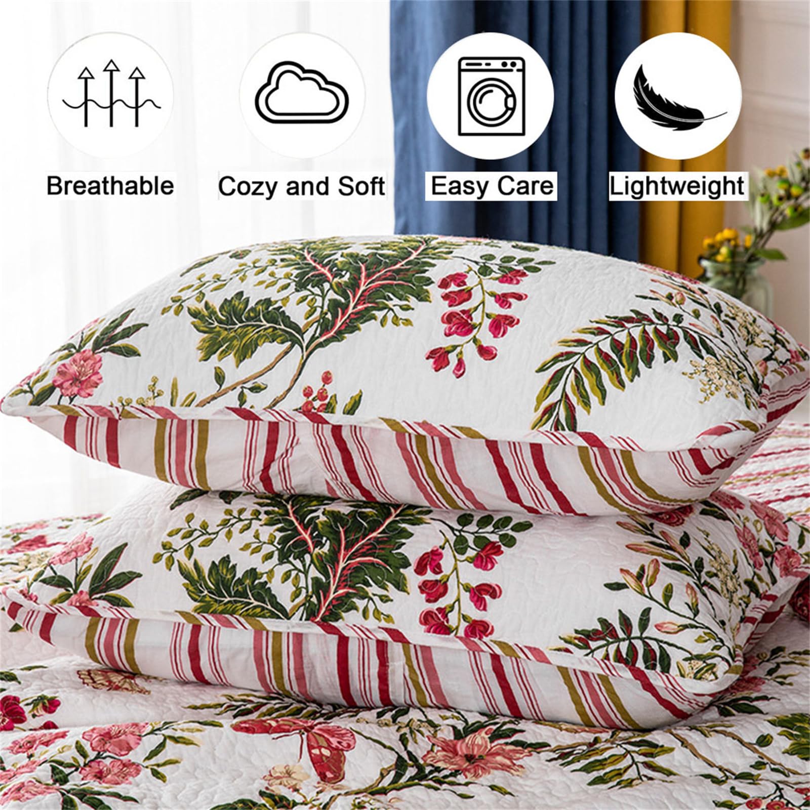 Odot Colcha Verano para Cama 230, Colcha Bouti Fina con 2 Fundas de Almohada Colcha Acolchado Ligera Suave para Colcha Cubre Cama Multiusos (230 * 250+50 * 70cm,Mariposa)