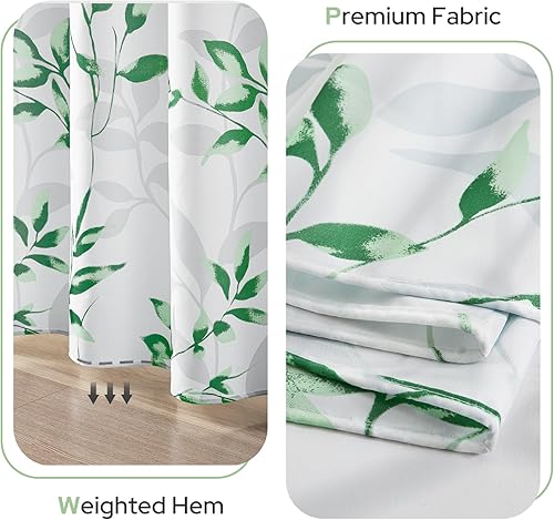Miniatura 5 de HOMEIDEAS Cortina de ducha verde de 72 x 72 pulgadas, cortinas de ducha de tela impermeable con patrón de hojas para baño con ganchos, lavable a