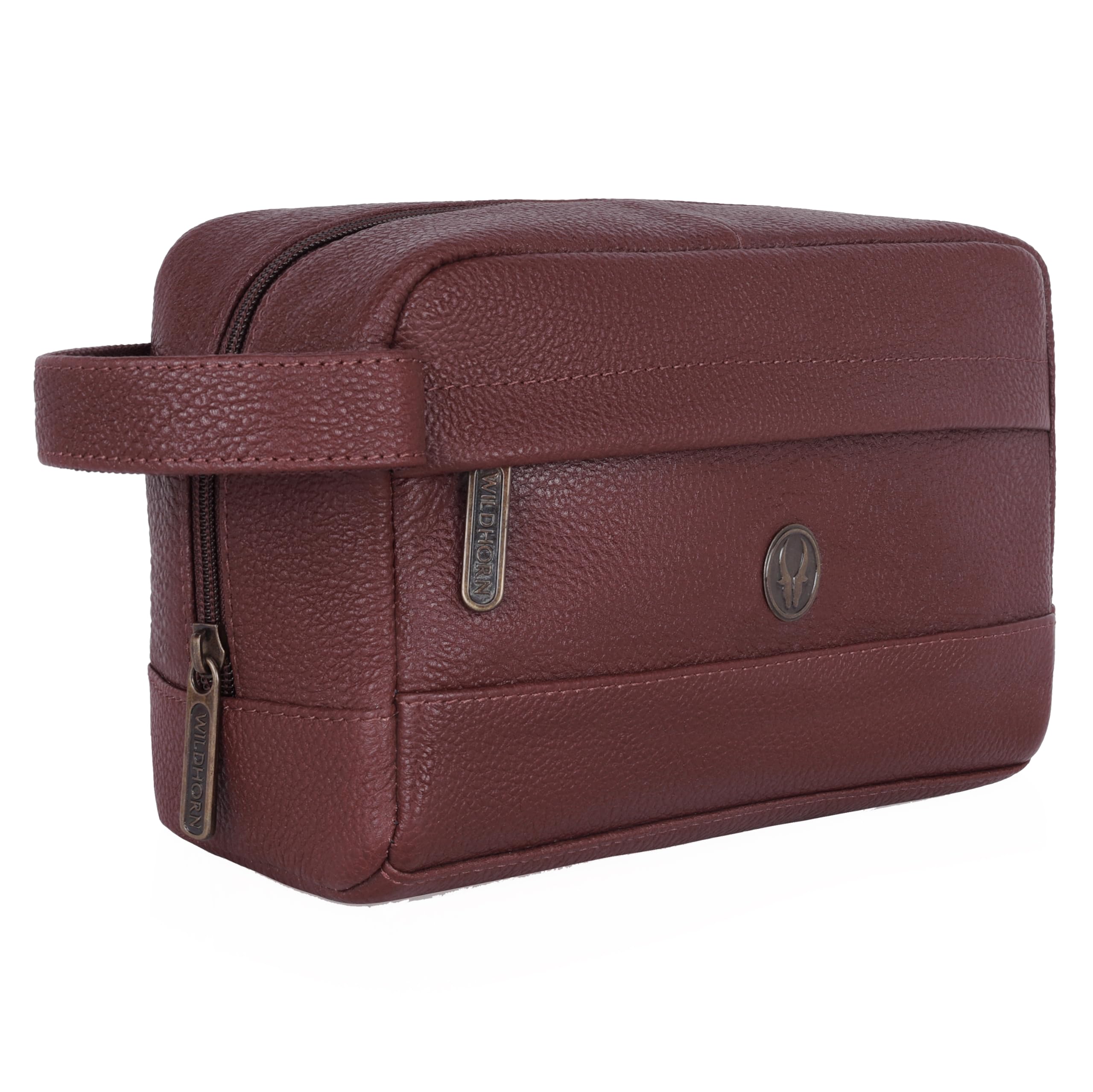 WildHorn Leather Toiletry Bag For Men & Women - Dopp Kit For Travel Large Cosmetic And Shaving Bag. Toiletries Organizer Toiletry Kit (Maroon), 9.5 CM, Brown