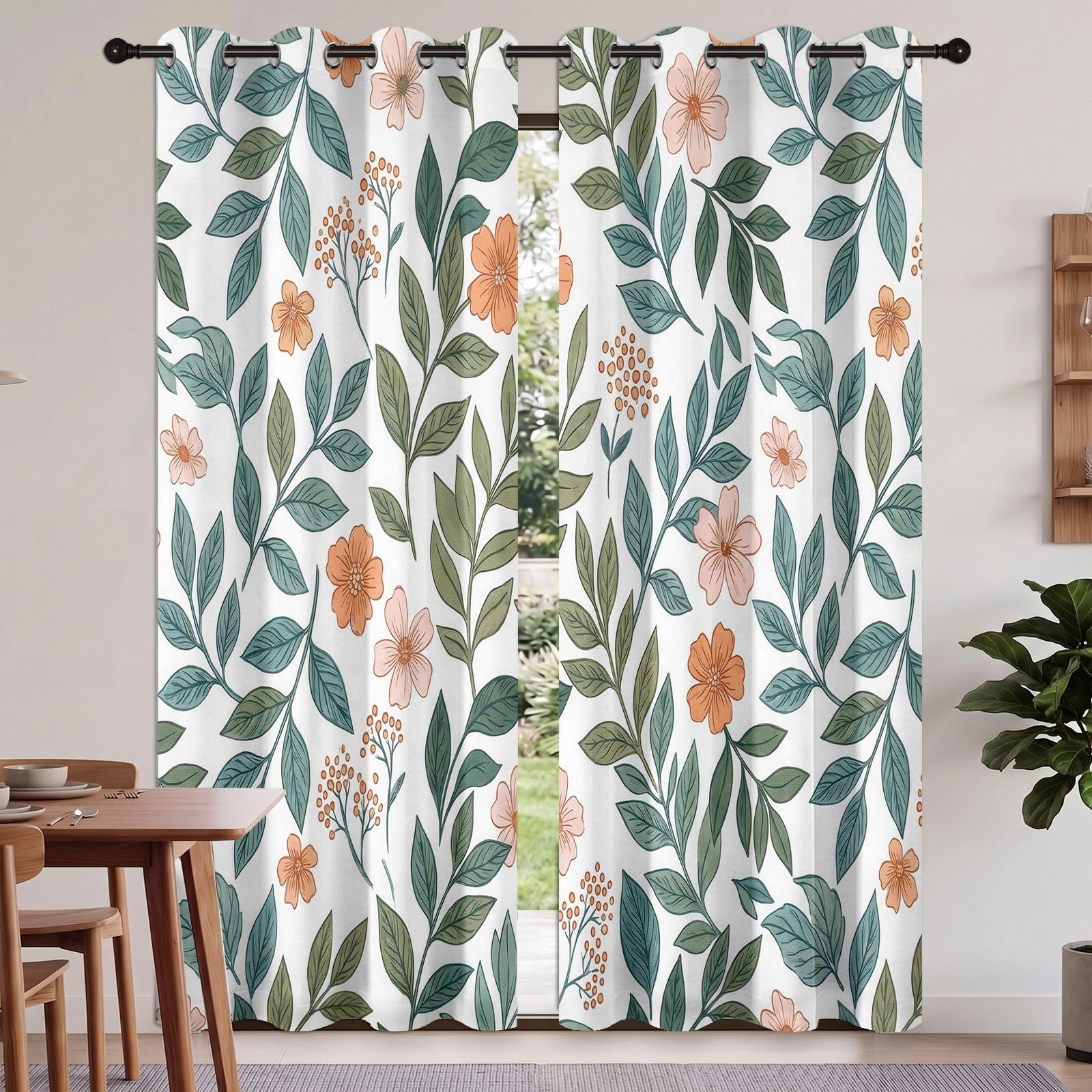 Rideaux Occultant Motif Feuilles Tropicales Aquarelles 140L X 260H cm Lot de 2 Rideau Occultant Thermiques Imprimé Feuille Plante, Rideau Oeillets Opaque Draperie Decoration pour Couloir, Vert