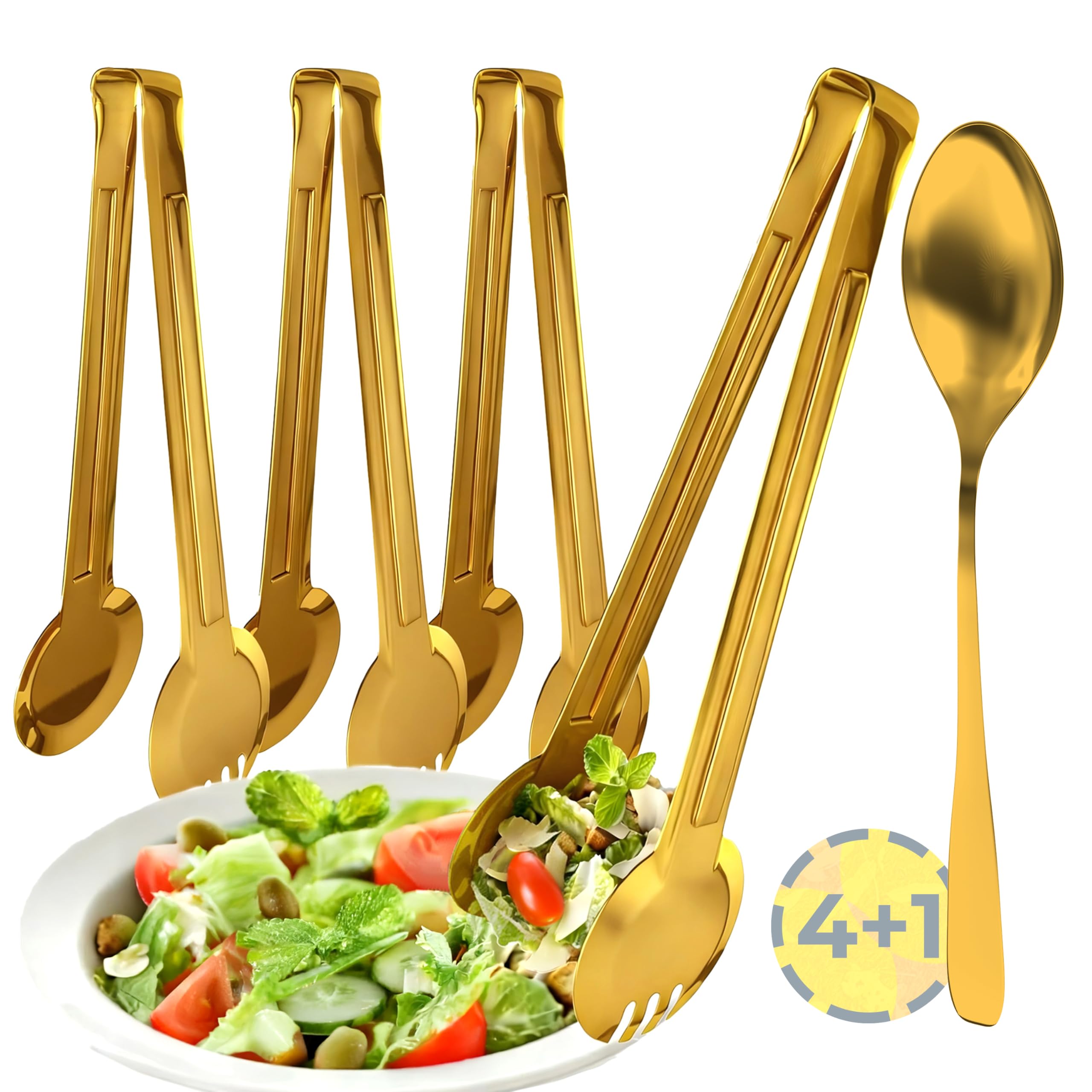 Gold Serving Tongs Set - 4 Pack Stainless Steel -1