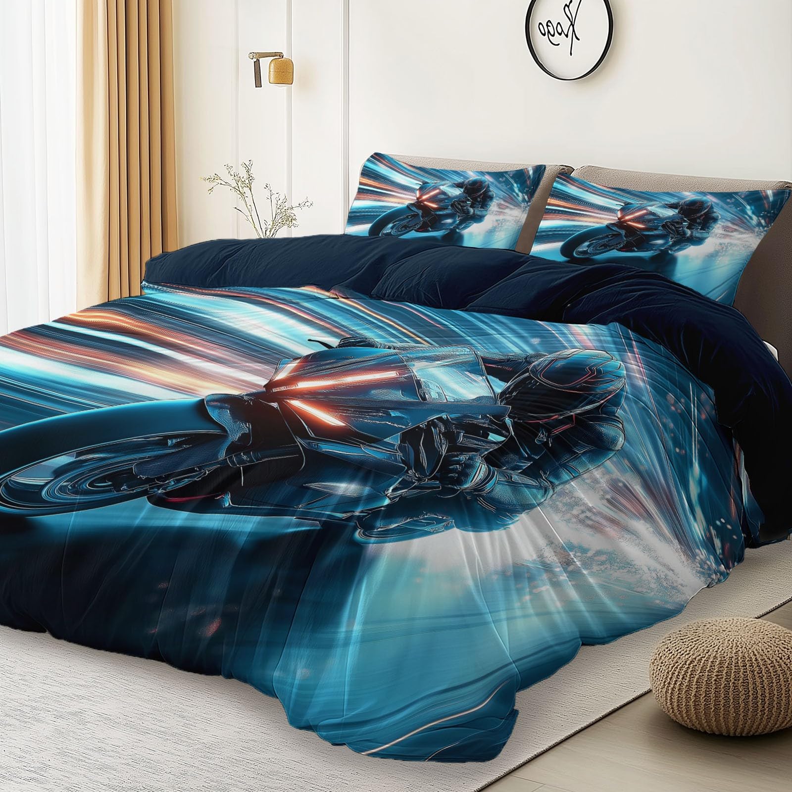 Zestaw pościeli Speed Motorcycle Technology miękki nadruk zestaw pościeli ze szczotkowanej mikrofibry poszewka na kołdrę z poszewkami na poduszki 230 x 220 cm, prezenty dla mamy, dekoracja sypialni