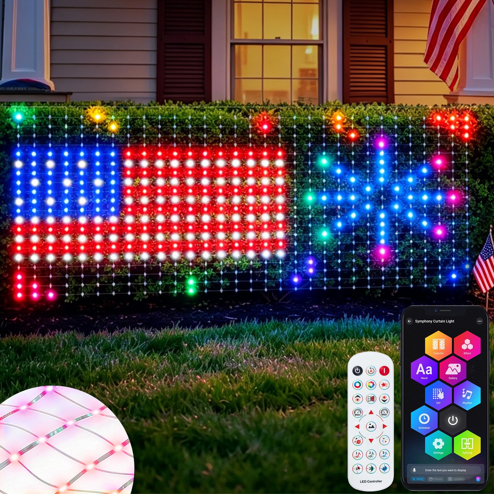 echosari 600 luces LED de red para exteriores, 3.5 x 9.5 pies, luces inteligentes RGB e IC con aplicación/control remoto, modos de bricolaje, luz de malla impermeable para decoración de arbustos de