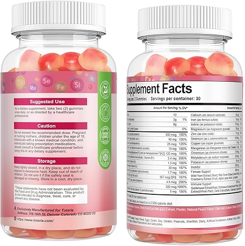 Miniatura 9 de Totaria Gomitas multivitamínicas sin azúcar para mujeres mayores de 14 años con hierro, inositol, folato, biotina, gomitas multivitamínicas diarias