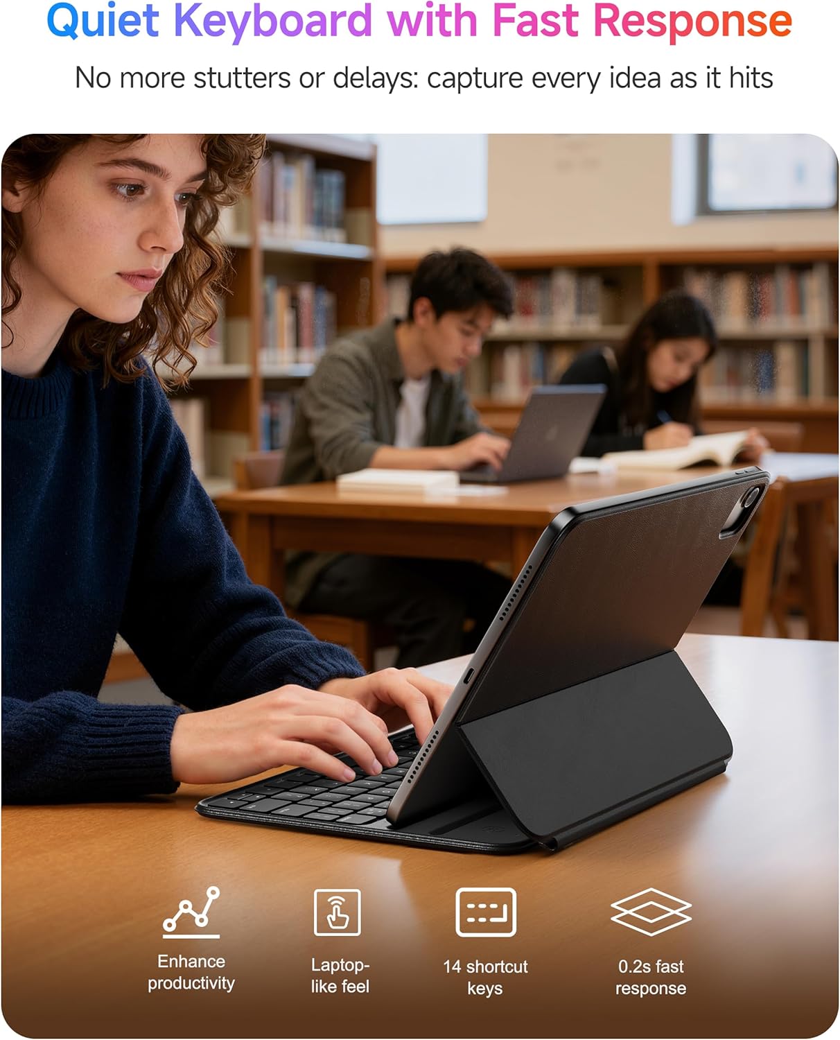 HOU Slim Bluetooth Keyboard Case for iPad Air 11 inch M2/M3, Air 5th/4th, Pro 11 (1st-4th Gen 2018-2022), Smart Folio, Magnetic Stand with 2 Angles, Magnetic Charging, Synthetic Leather, Black - Image 7