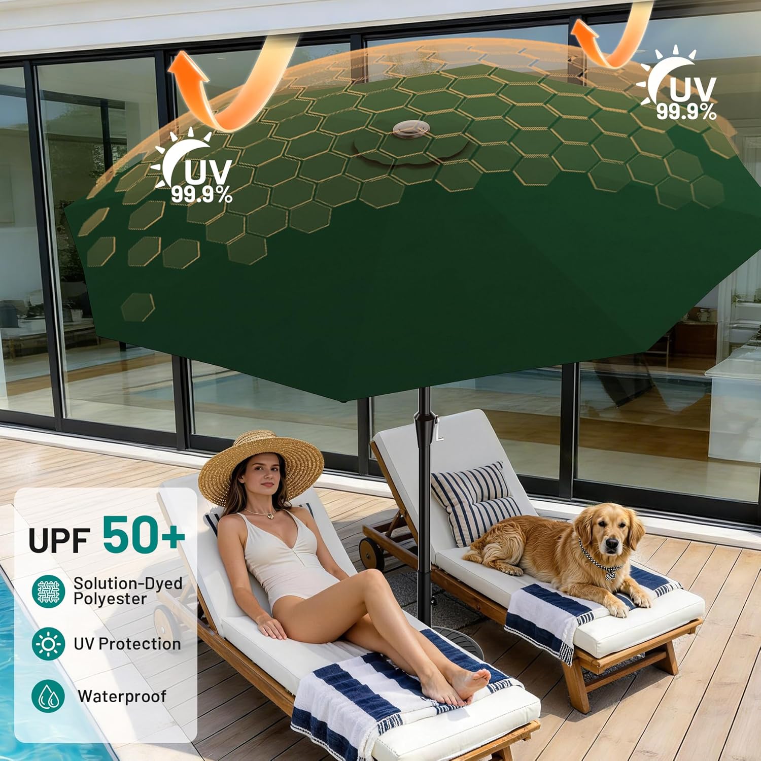 AreShark 10 FT Outdoor Patio Umbrella, Patio Table Umbrella with Push Button Tilt and Crank, Outdoor Patio Umbrellas with 8 Fiberglass Ribs, Patio Umbrellas for Market, Garden, Pool (Dark Green)