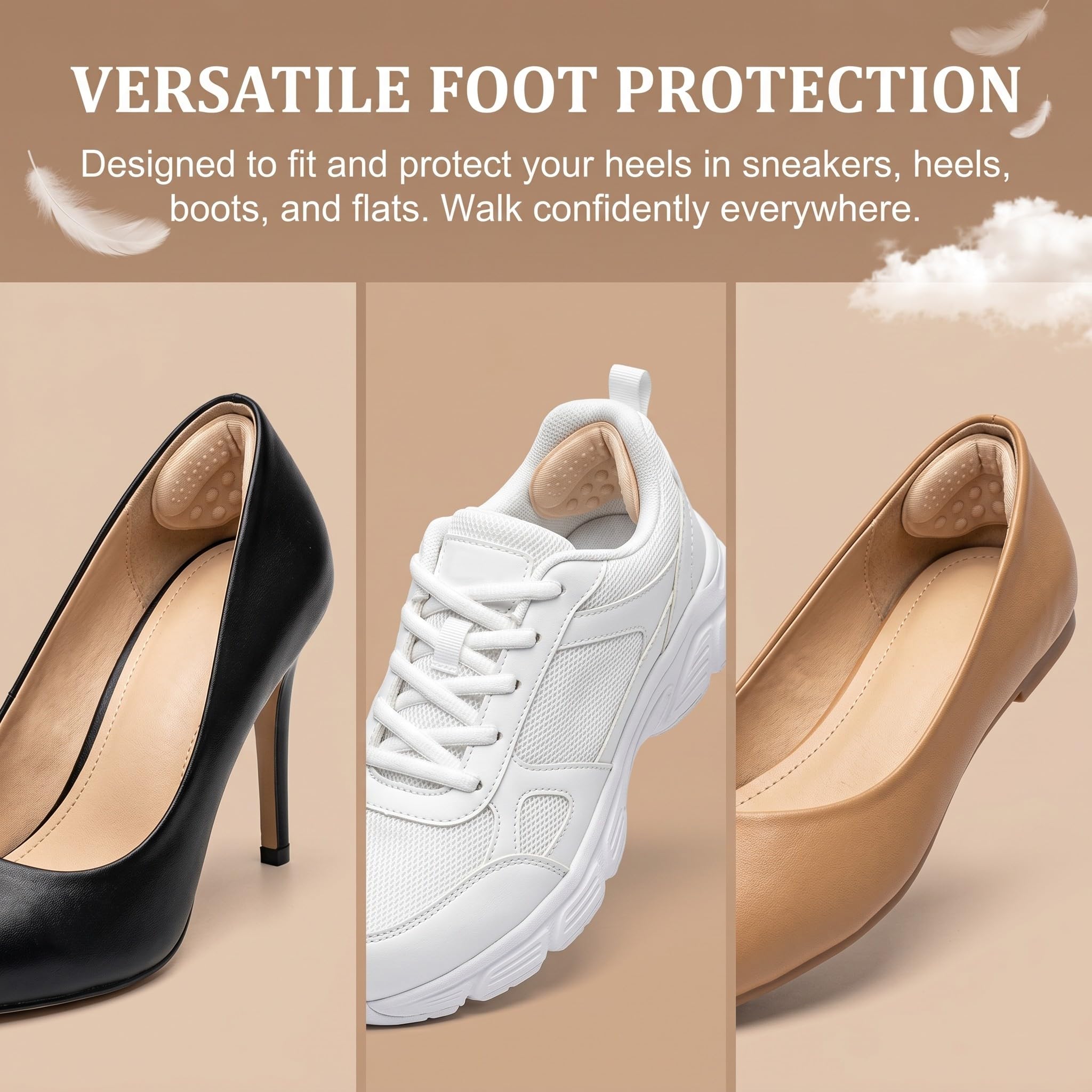 4 Pares de Taloneras para Zapatos, Reductor de Talla Zapato y Protector de Talón contra Rozaduras, Almohadilla Talón Autoadhesiva para Zapatos Grandes, 2 Grosores (3mm y 6mm), Negro y Beige