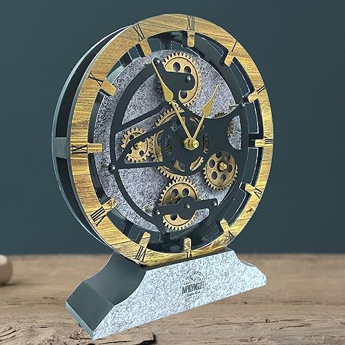 Vista 44 de ImprovingLife The Gears Reloj de escritorio de 10 pulgadas con engranajes móviles reales convertibles en reloj de pared (gris carbón)
