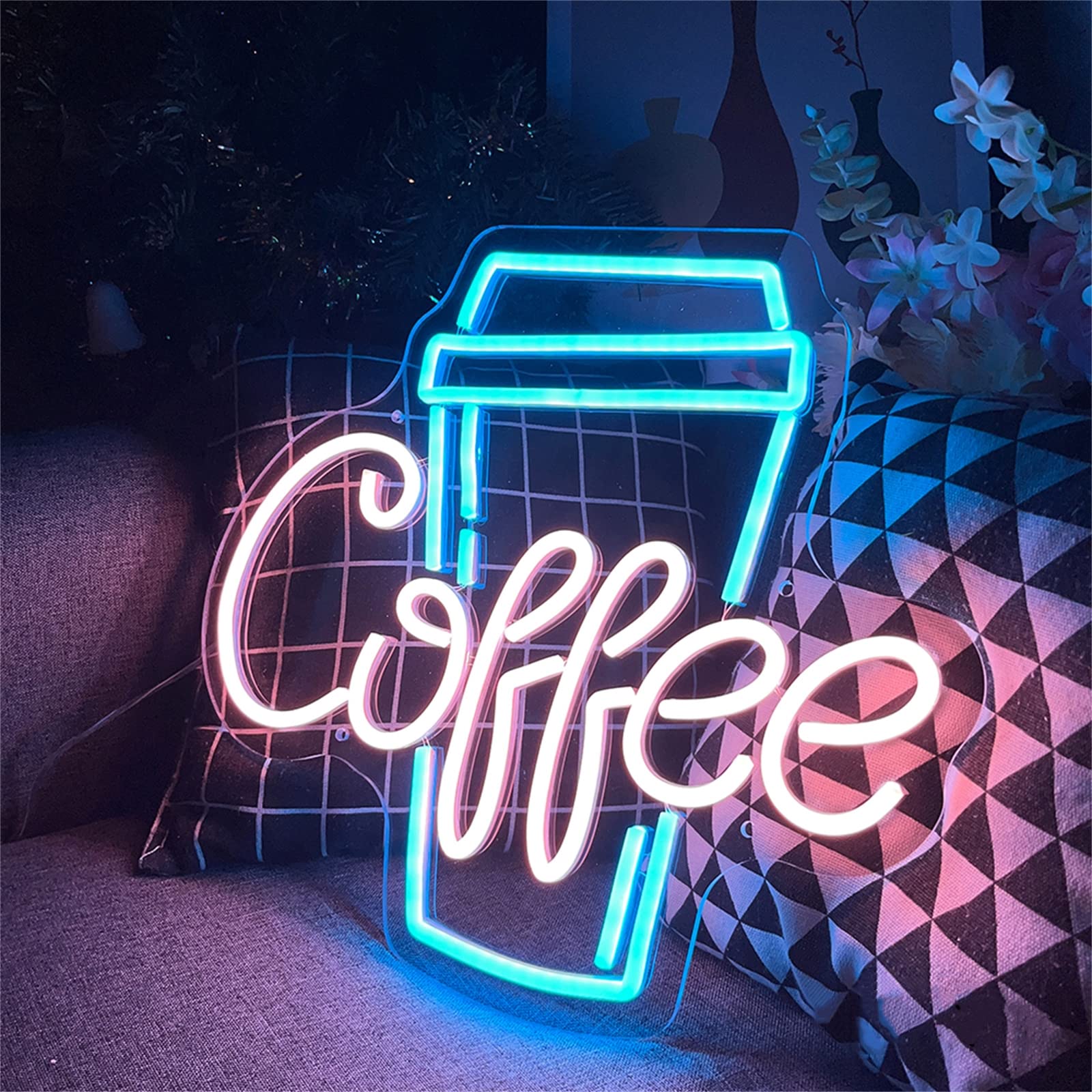 Insegna Al Neon A LED Caffè 60x40 Cm Con Telecomando RGB E Alimentazione USB - Luci Da Parete 3D Dimmerabili Per Bar, Cucina E Camera Da Letto - Decorazione Luminosa