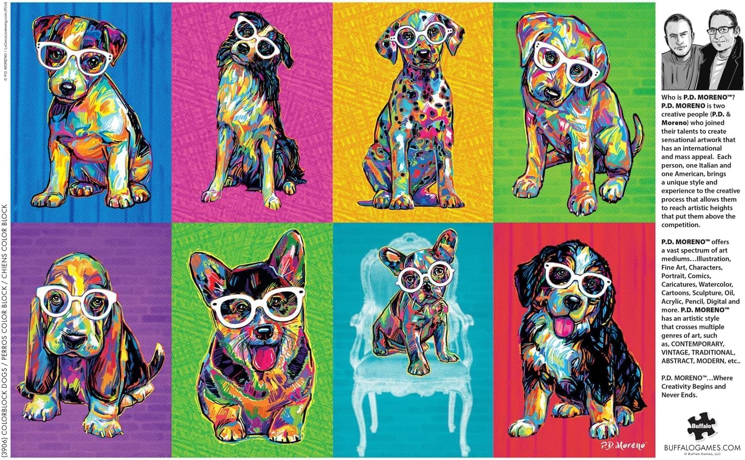 Buffalo Games - P.D. Moreno - Colorblock Dogs - 500 Piece Jigsaw Puzzle for Adults -Challenging Puzzle Perfect for Game Nights - Finished Size is 21.25 x 15.00