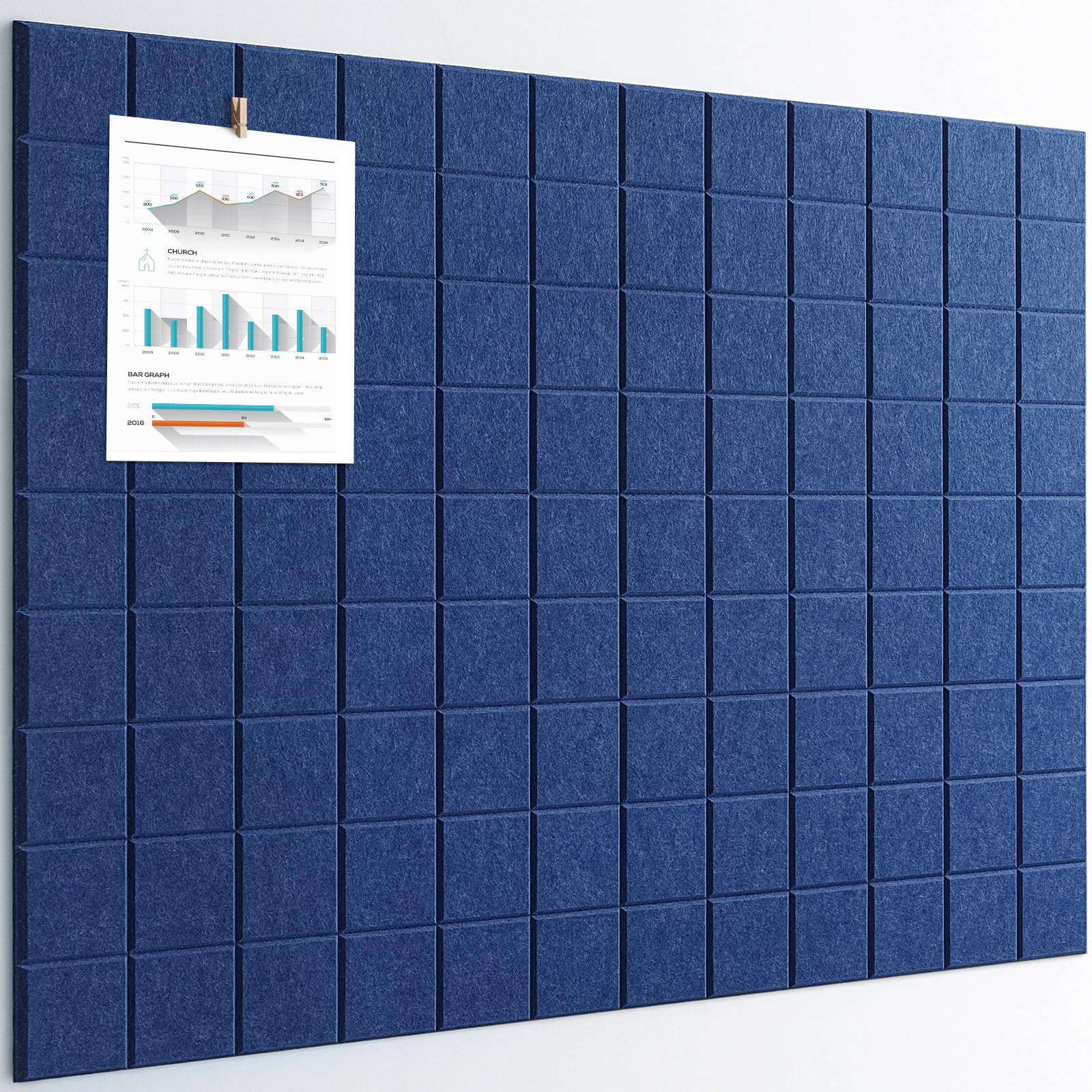Large Cork Board, 12 Pack Felt Wall Tiles with Safe Removable Adhesive, Bulletin Board for Office, Pin Tack Corkboard for Quilting Design & Dart Wall