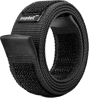 Loopbelt Black No-Scratch Web Belt: Hypoallergenic Hook & Loop Fasteners, Rubber Coated Tips, Adjustable Fit