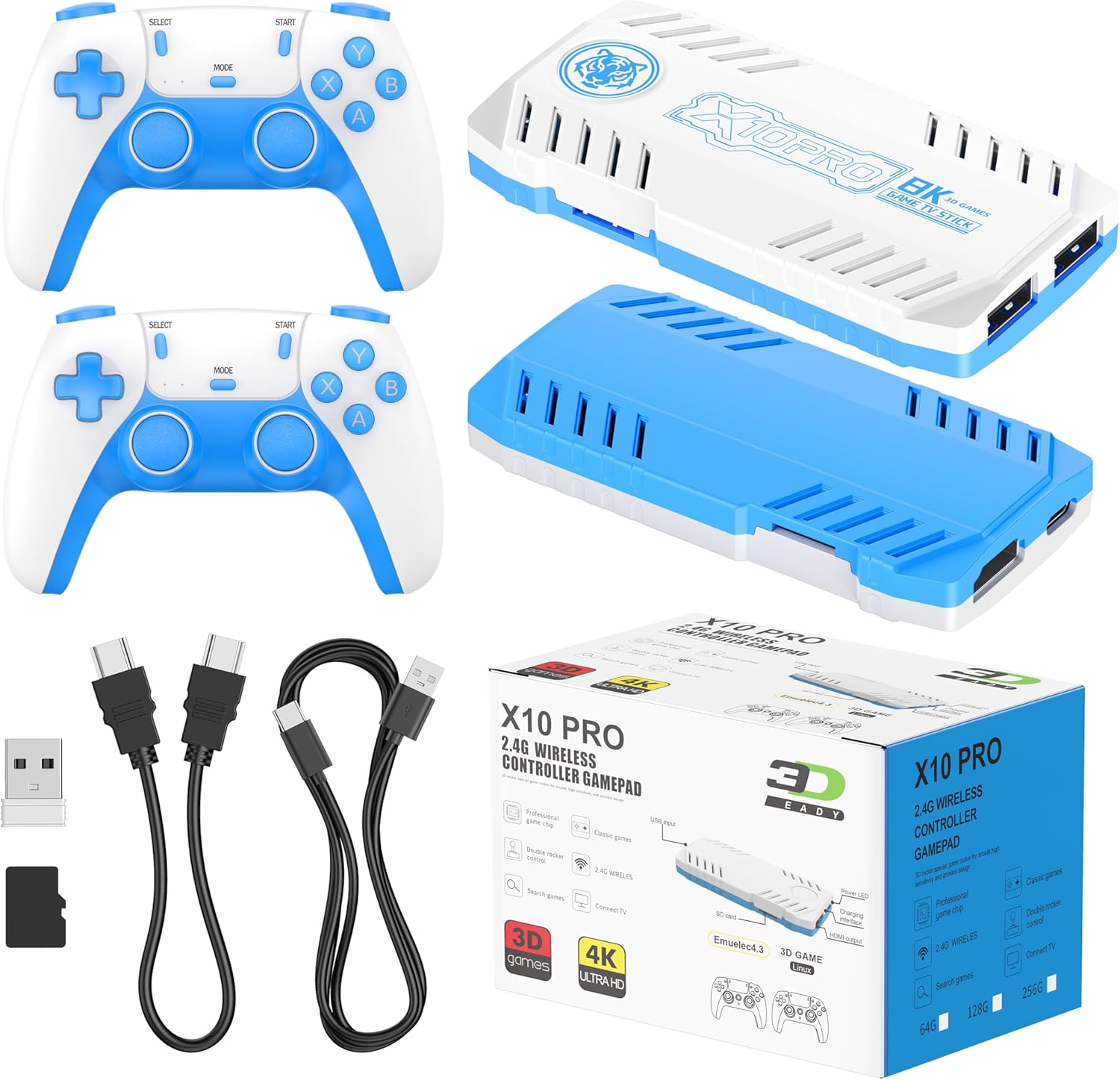 X10 PRO Retro Game Stick with 50000+ Games, 4K HDMI HD Plug and Play Game Stick with 2 Controllers, Support 50+ Simulators, 2 Player Battle (Style 1)