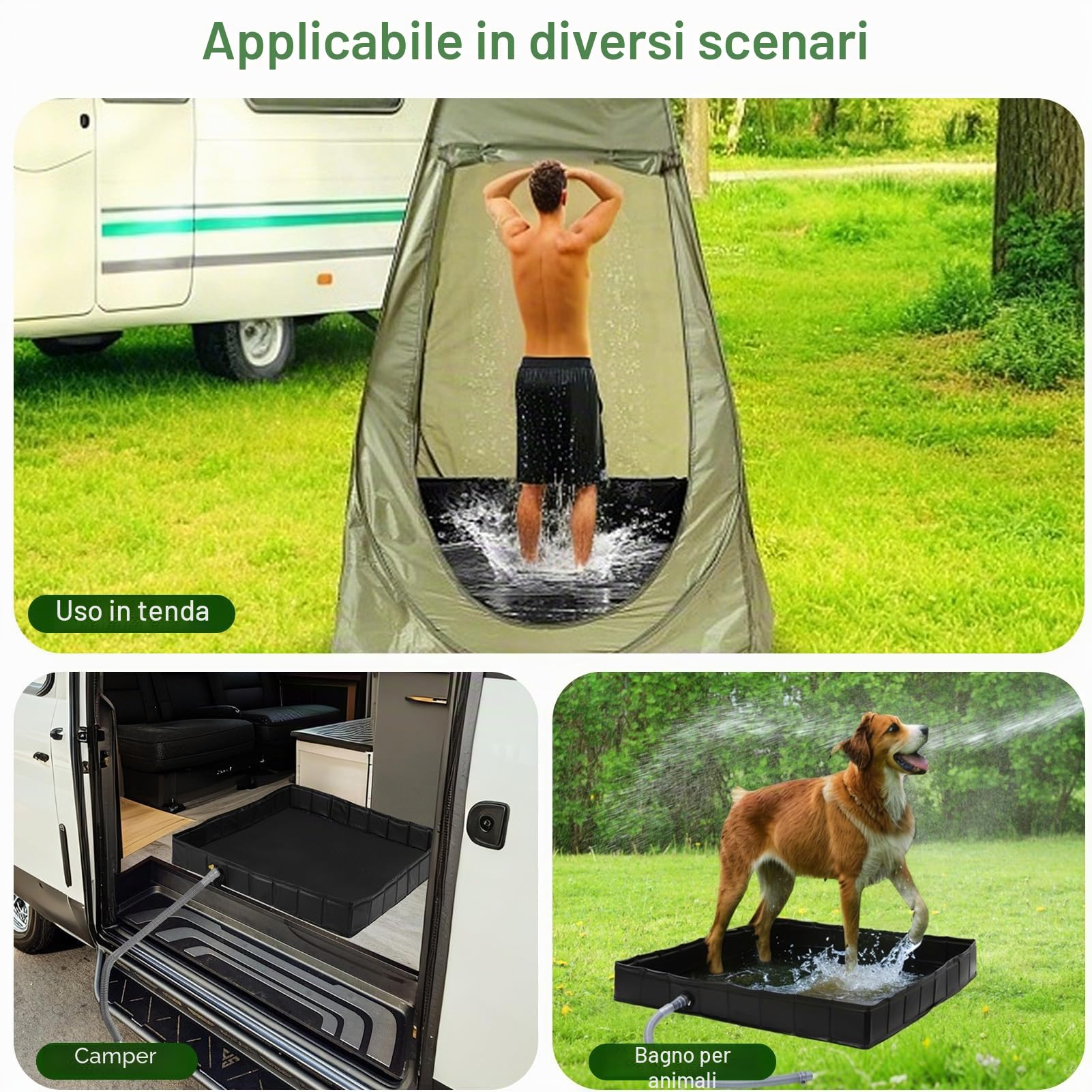 GOZYLA Base doccia pieghevole piatto doccia portatile con tubo di scarico: base per tenda da doccia, grande tenda da campeggio, tenda da sole, base per interni ed animali domestici