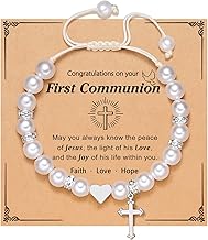 UNGENT THEM Girls Cross Heart Bracelet, Baptism First Communion Easter Confirmation Birthday Christmas Gifts for Granddaughter Daughter Niece Teen Girls