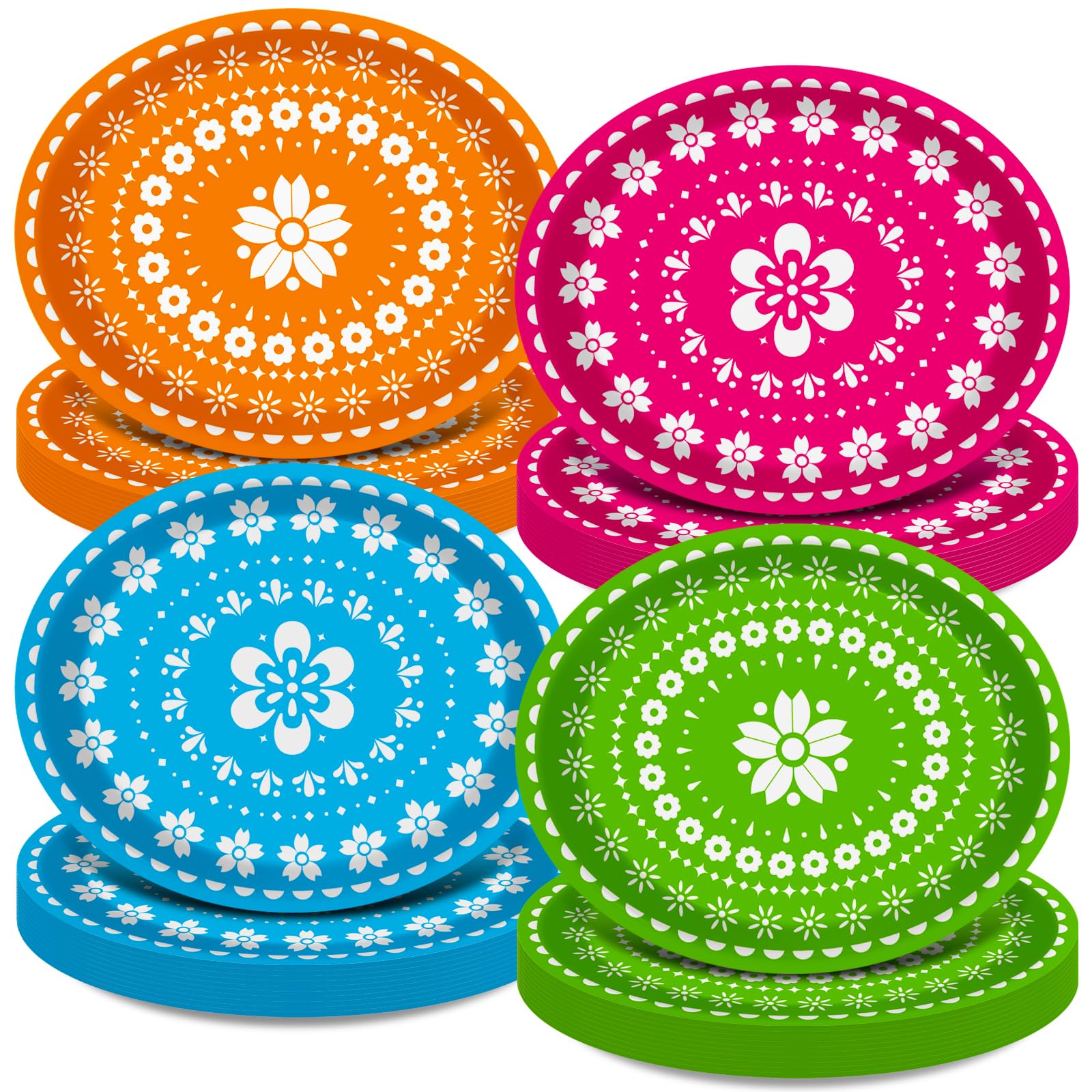 50 Count Fiesta Party Oval Paper Plates, Mexican Cinco De Mayo Large 11in Platters Tableware Supplies Disposable Dinner Plates for Mexican Taco Carnival Papel Picado Party Dinnerware Table Decorations