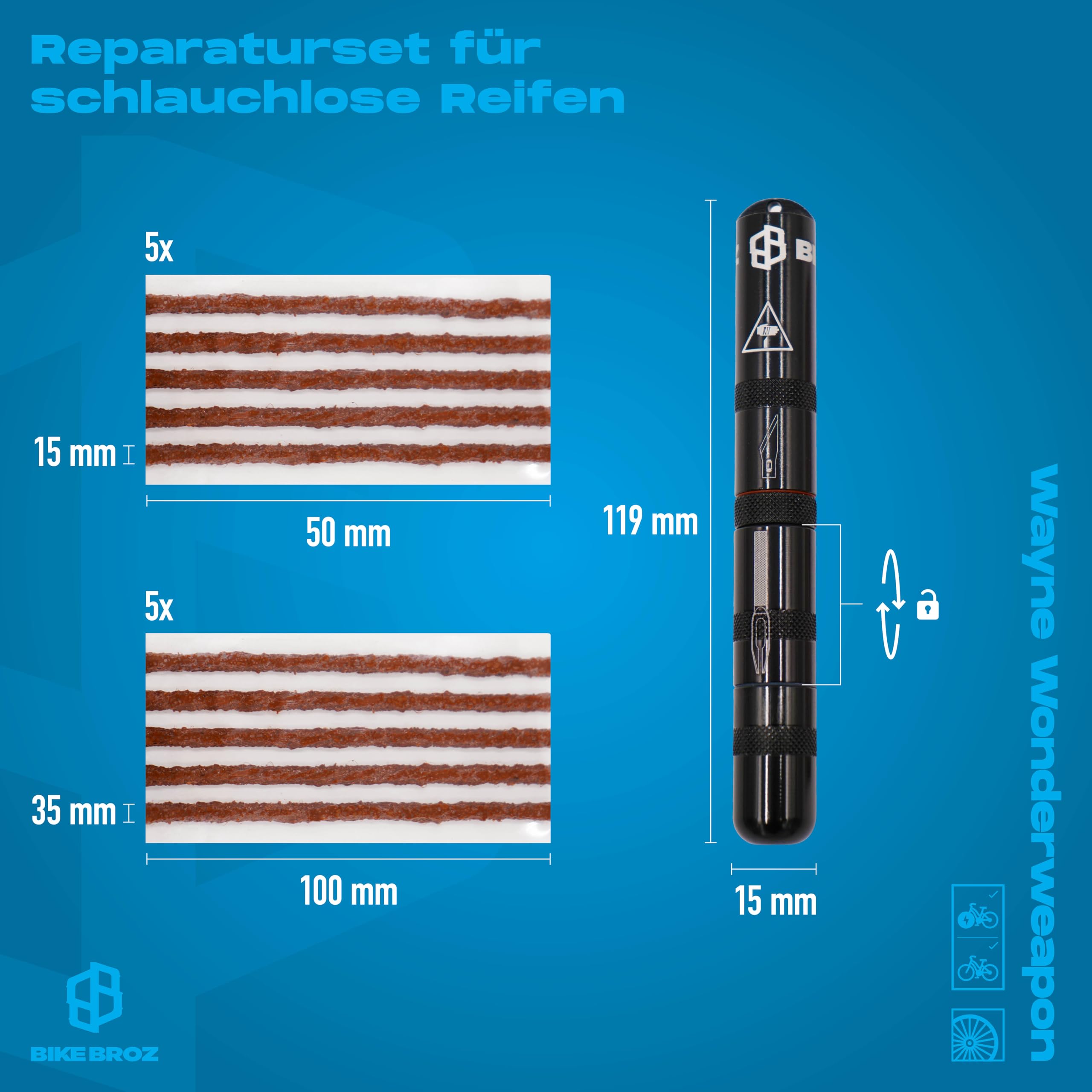 REPARATUR-SET FÜR SCHLAUCHLOSE REIFEN, BIKEBROZ, WAYNE WONDERWEAPON 11-TLG - 2