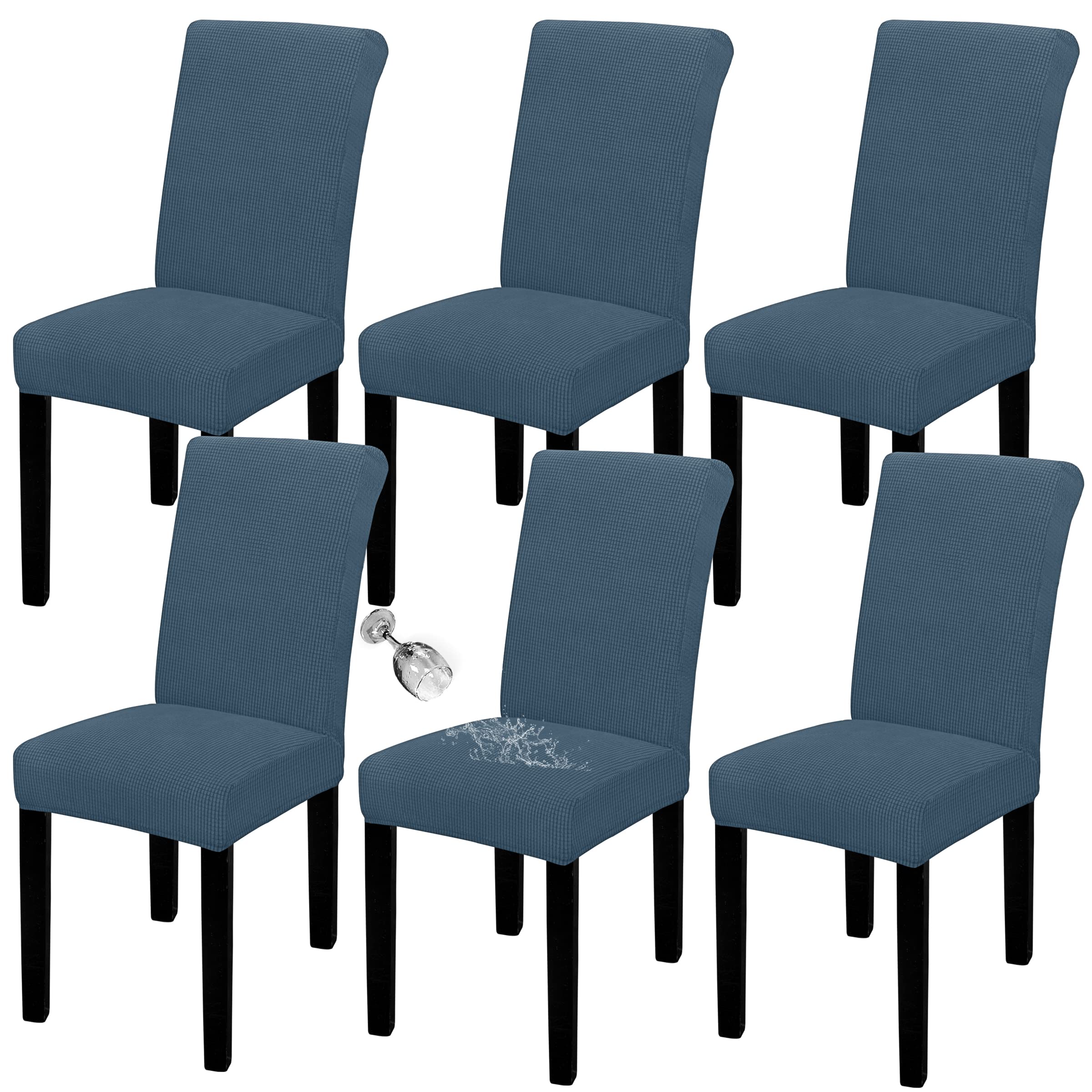 Easy-Going 100% Waterproof Dining Room Chair Cover Set of 6, Stretch Jacquard Parson Chair Slipcover Removable Washable Chair Protector for Home,