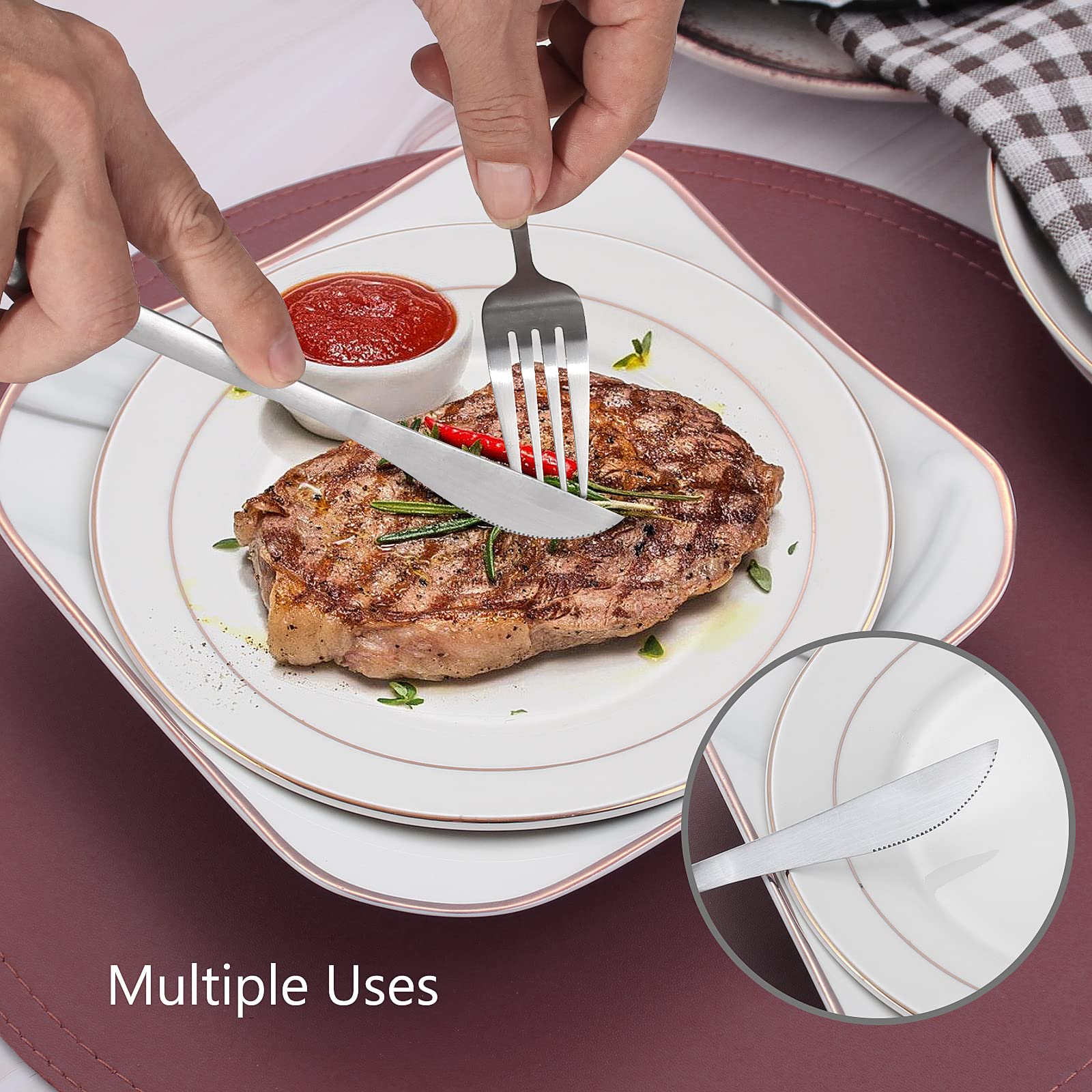 VANVRO - Juego de cubiertos de acero inoxidable de 60 piezas, juego de cubiertos de acabado satinado, servicio para 12, hogar y restaurante, apto para lavaplatos