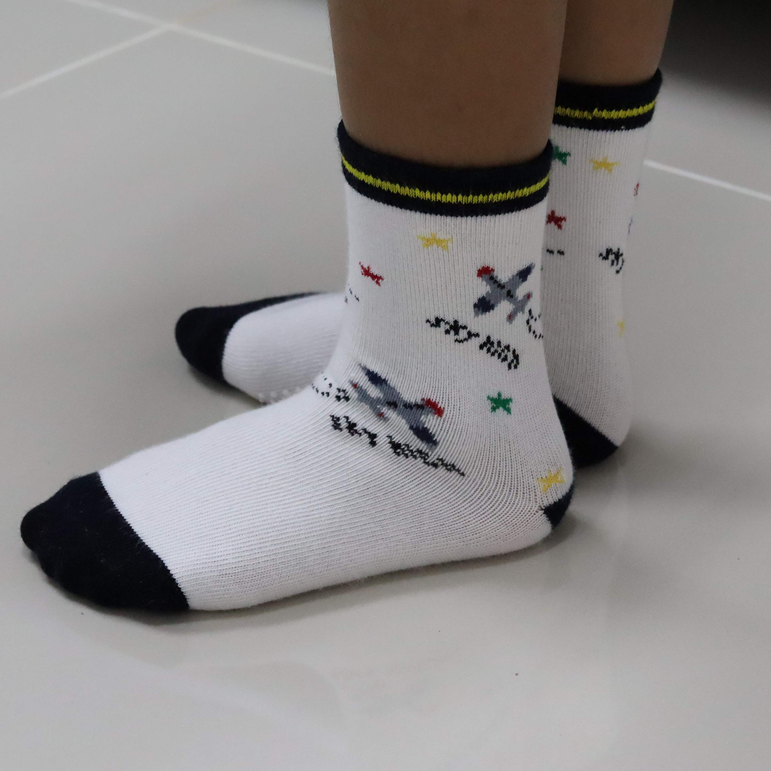 RATIVE RB-71317 Non Skid Anti Slip Slipper Cotton Striped Crew Dress Socks with Grips for Baby Toddler Boys (18-36 Months, 12 designs/RB-913915) 3