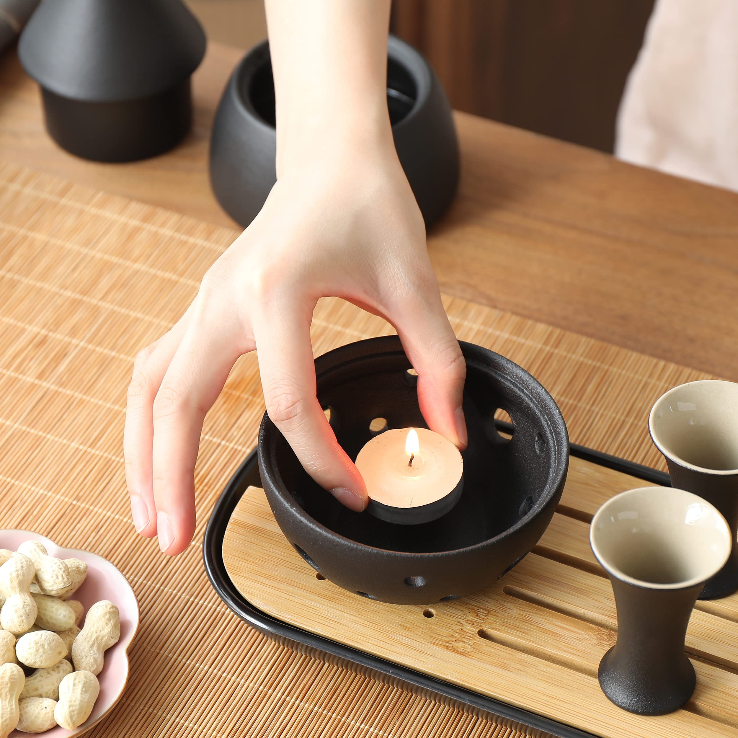 TEANAGOO Ensemble de saké japonais traditionnel, carafe à saké (170 ml) avec 6 tasses à saké (25 ml) pour liqueur de soju japonaise avec plateaux de service en bambou 10 pièces/ensemble