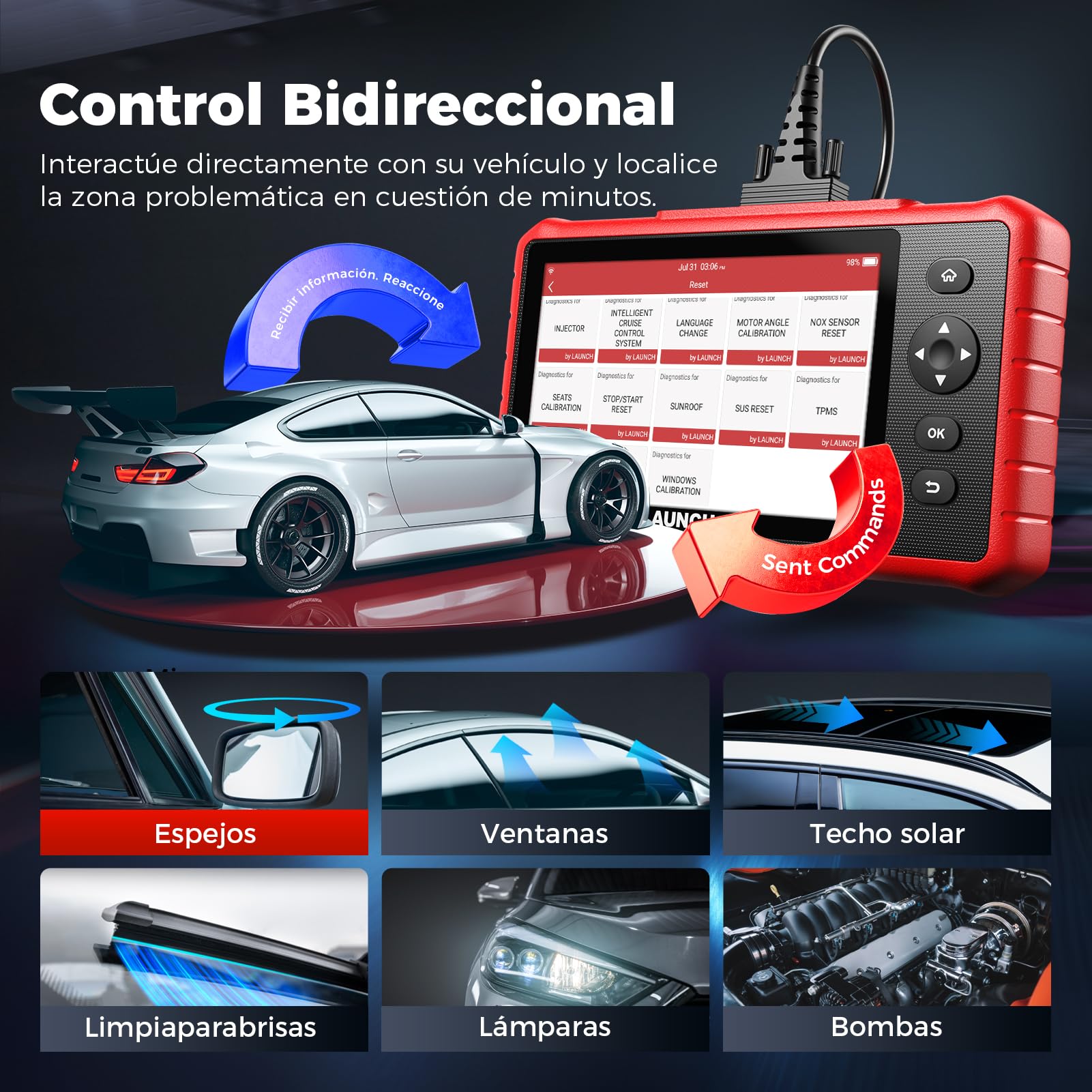 LAUNCH X431 CRP919X Lite Maleta de Diagnóstico Auto, Herramienta de Diagnóstico Bidireccional con Scanner y 32+ Servicios Calientes, Sistema Completo de Diagnóstico OBD2 en Francés, Reinicialización