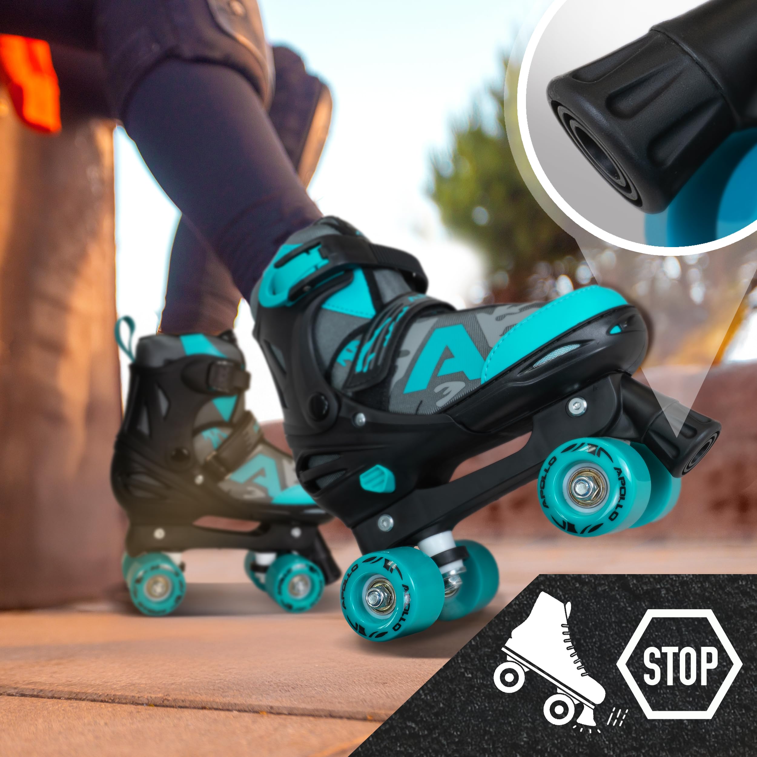 Apollo Champion Adjustable Quad Skate wrotki – regulowane wrotki dla dzieci, wygodne, regulowane rolki LED, dla dziewcząt i chłopców, rozmiary 31-42